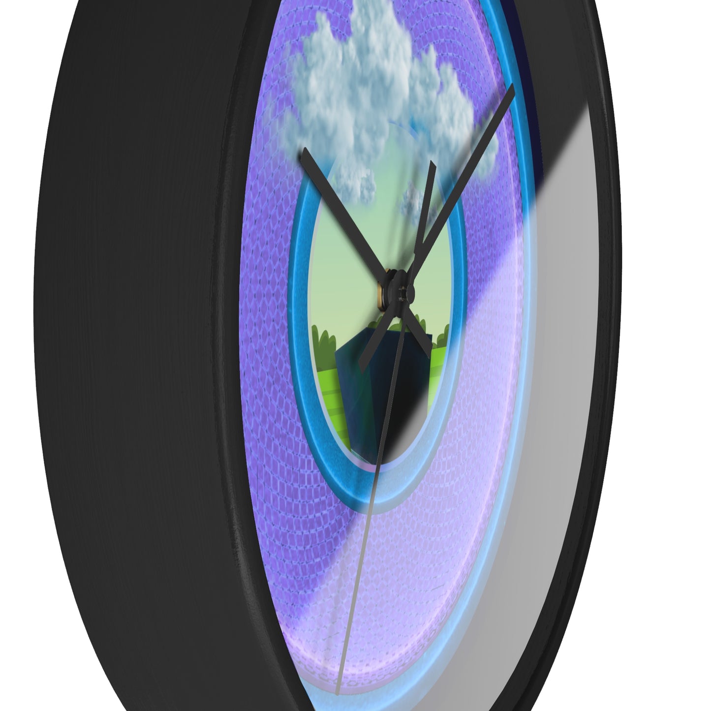 Lumpy Wall Clock - "Got Rhombus?" - variant 4 - light purple/light blue rustic donut w/midnight blue background