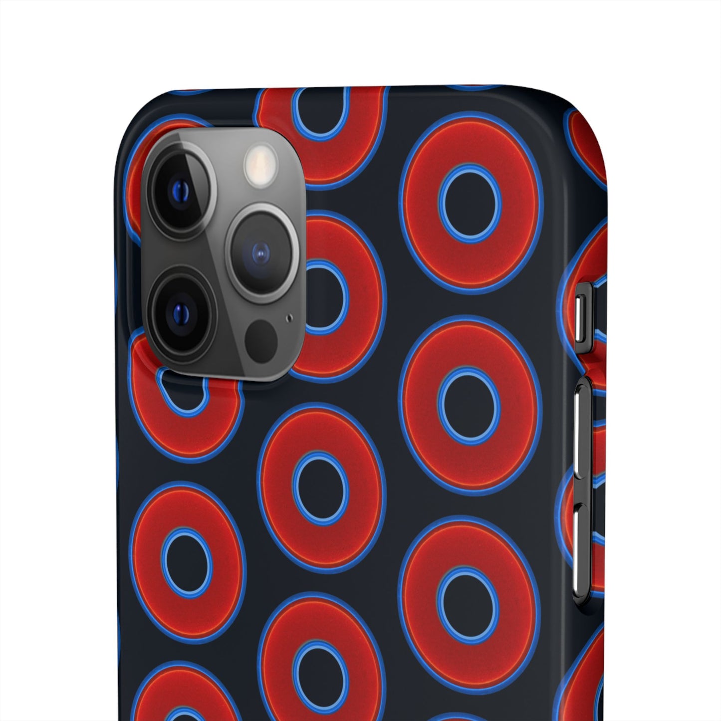 Lumpy Donut Snap Case - red vivid donut print w/blue charcoal background