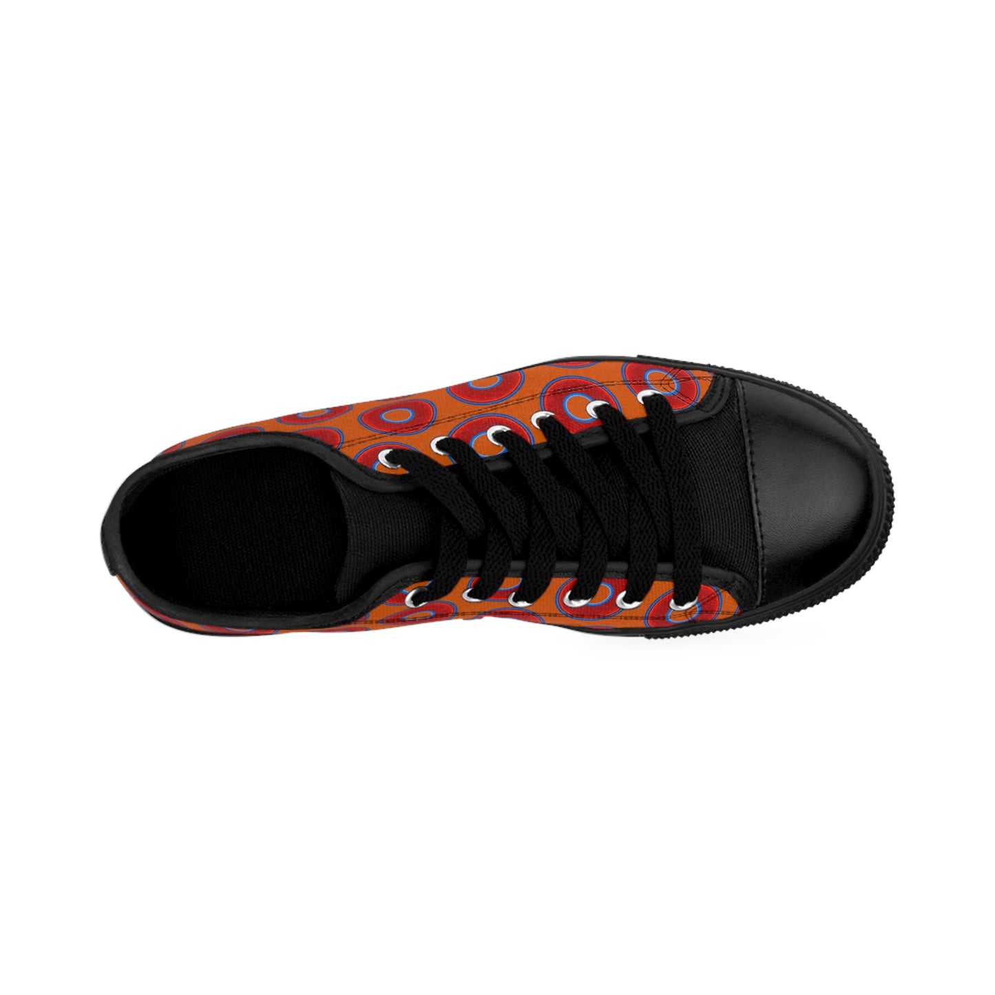 Men's Cushiony Convectors - Low Top - large red vivid donut print w/dark orange background