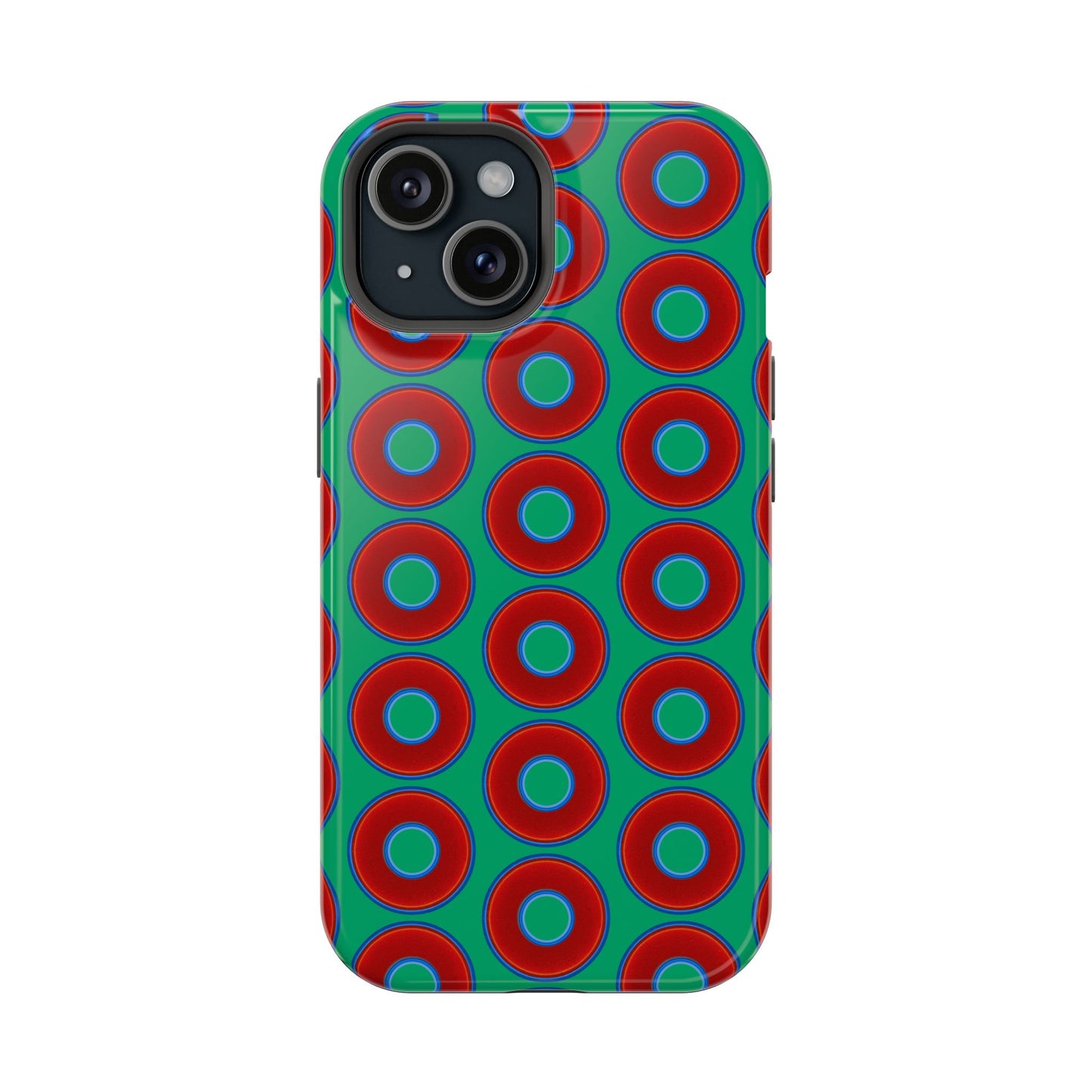 Magnetic Tough Donut Case - red vivid donut print w/jade green background