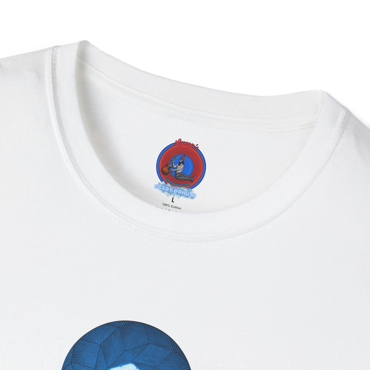 Coffee Traders Tee - Unisex Soft-Style - "Tasty Coffee" - paradoxical donut/cubed blue donut - variant 1 - It's Ice Cube's front/logo back