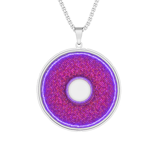 Lump's Heady Donut Necklace - 1" x 1" Stainless Steel Pendant - "The Frankenstein Donut - It's Alive!"" - purple-ish pixilated donut