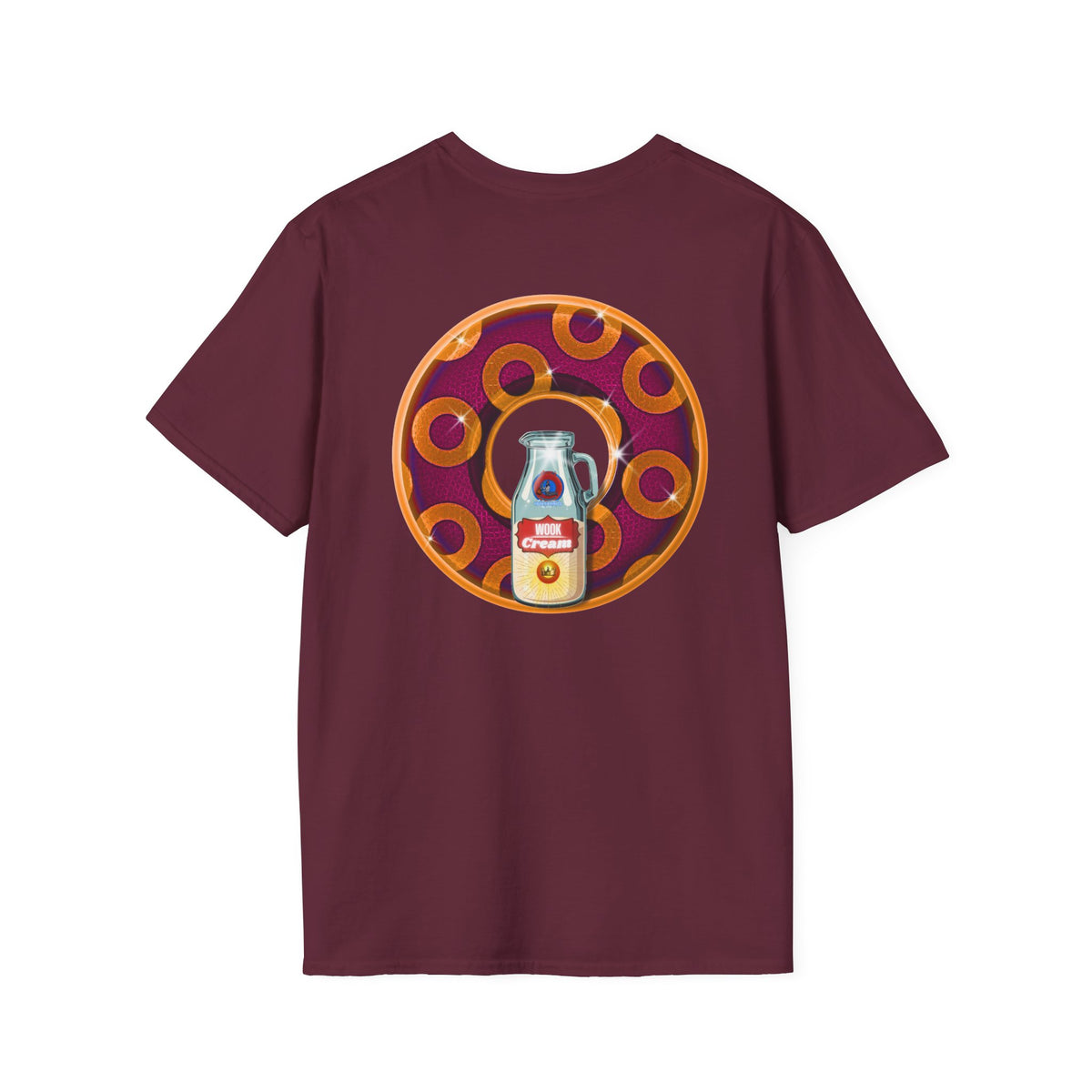 Classic Donut Tee - Unisex Soft-Style - "Princely Wooked Cream - YEMSG Donut " - burgundy/orange rustic paradox donut - variant 1