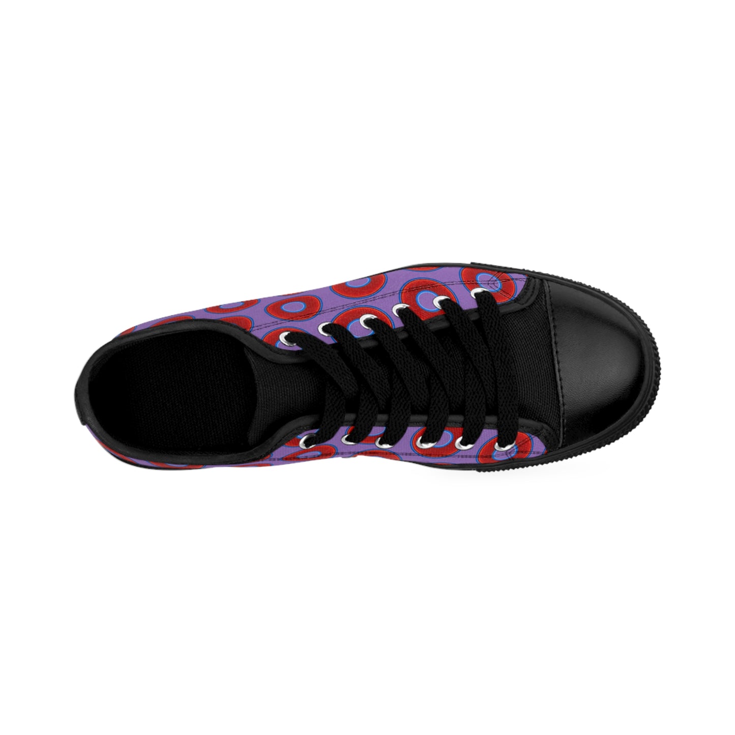 Men's Cushiony Convectors - Low Top - large red vivid donut print w/light purple background