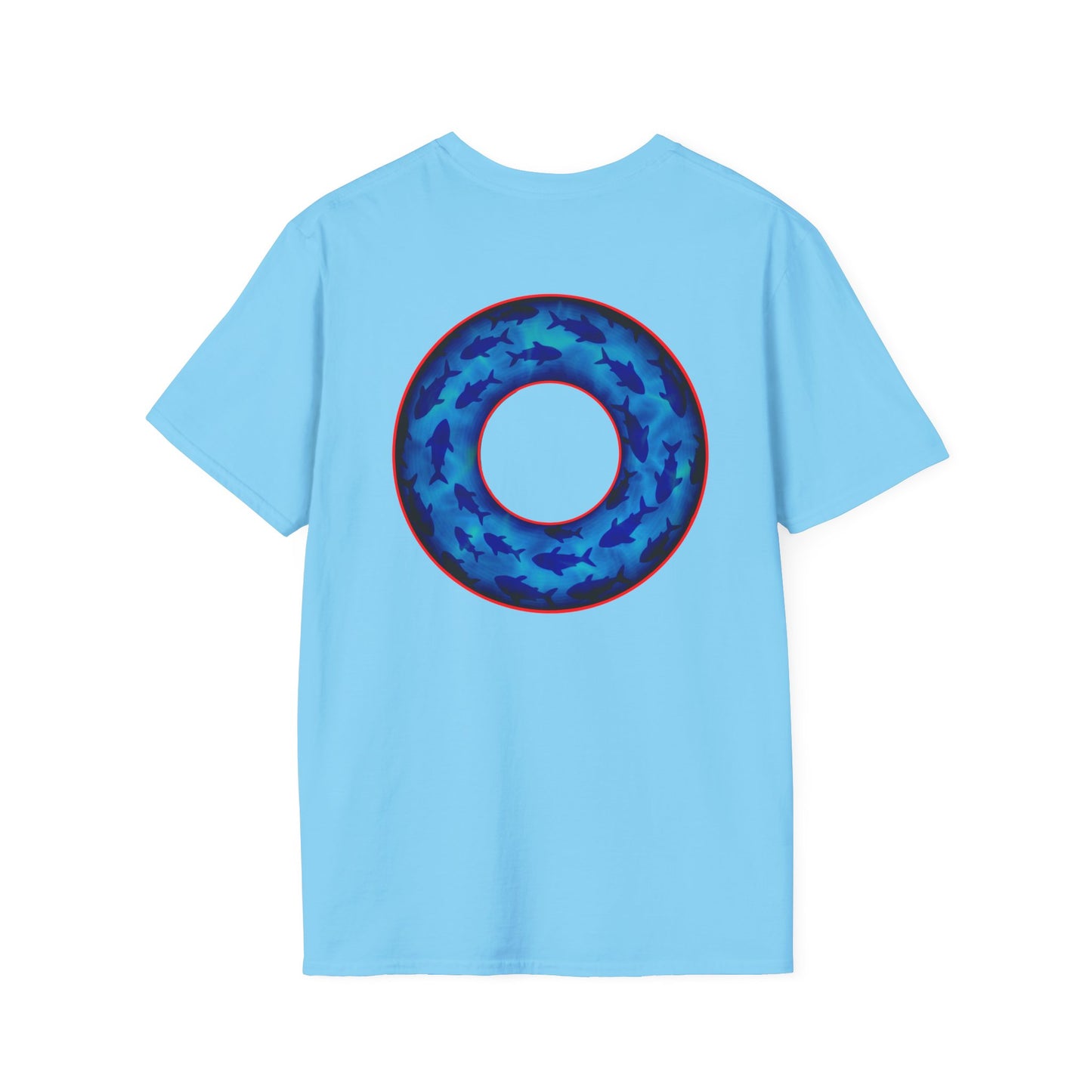 Classic Donut Tee - Unisex Soft-Style - "Skoolie of Phishies" - vivid sea donut - w/darker blue water - variant 2