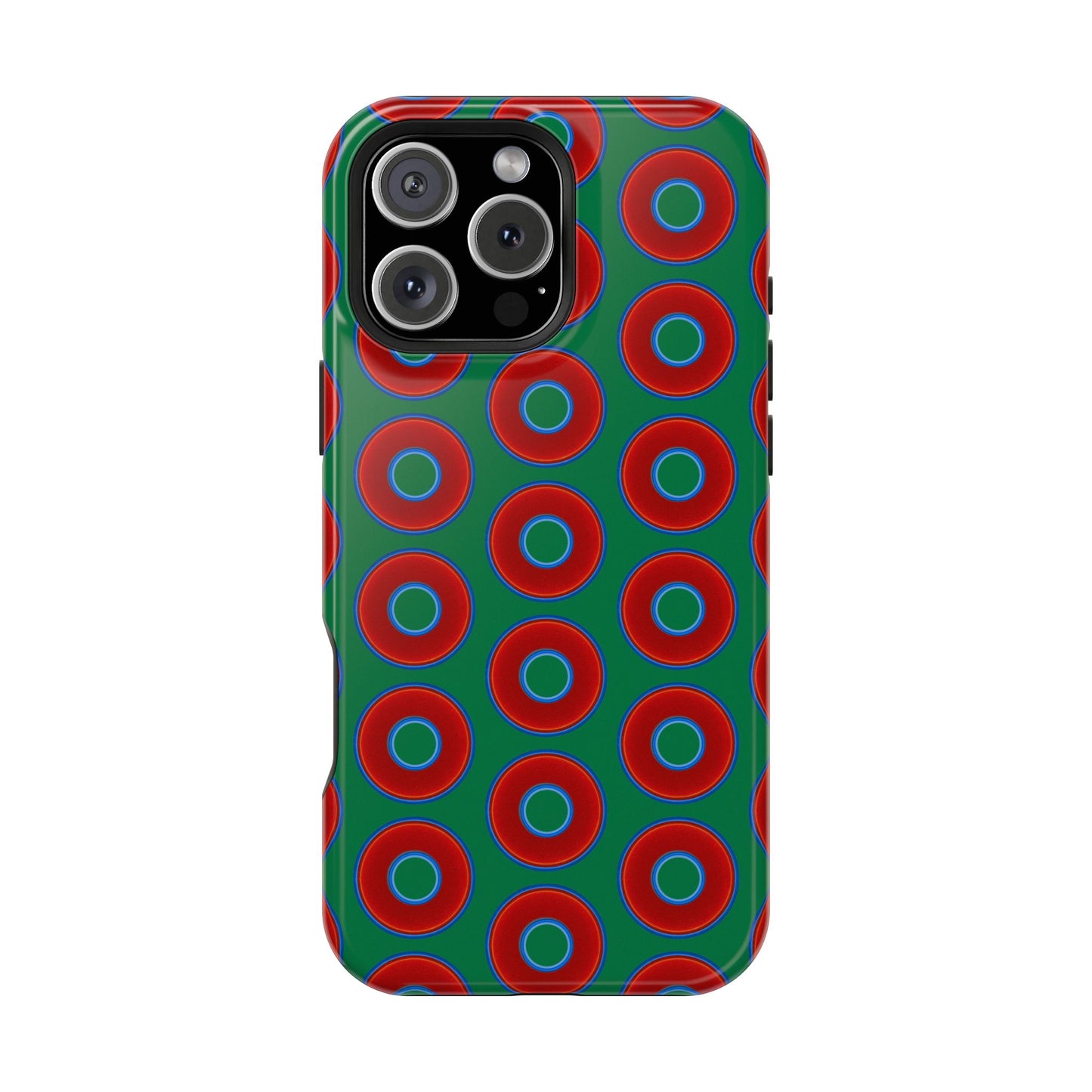 Impact-Resistant Lumpy Donut Case - red vivid donut print w/green background