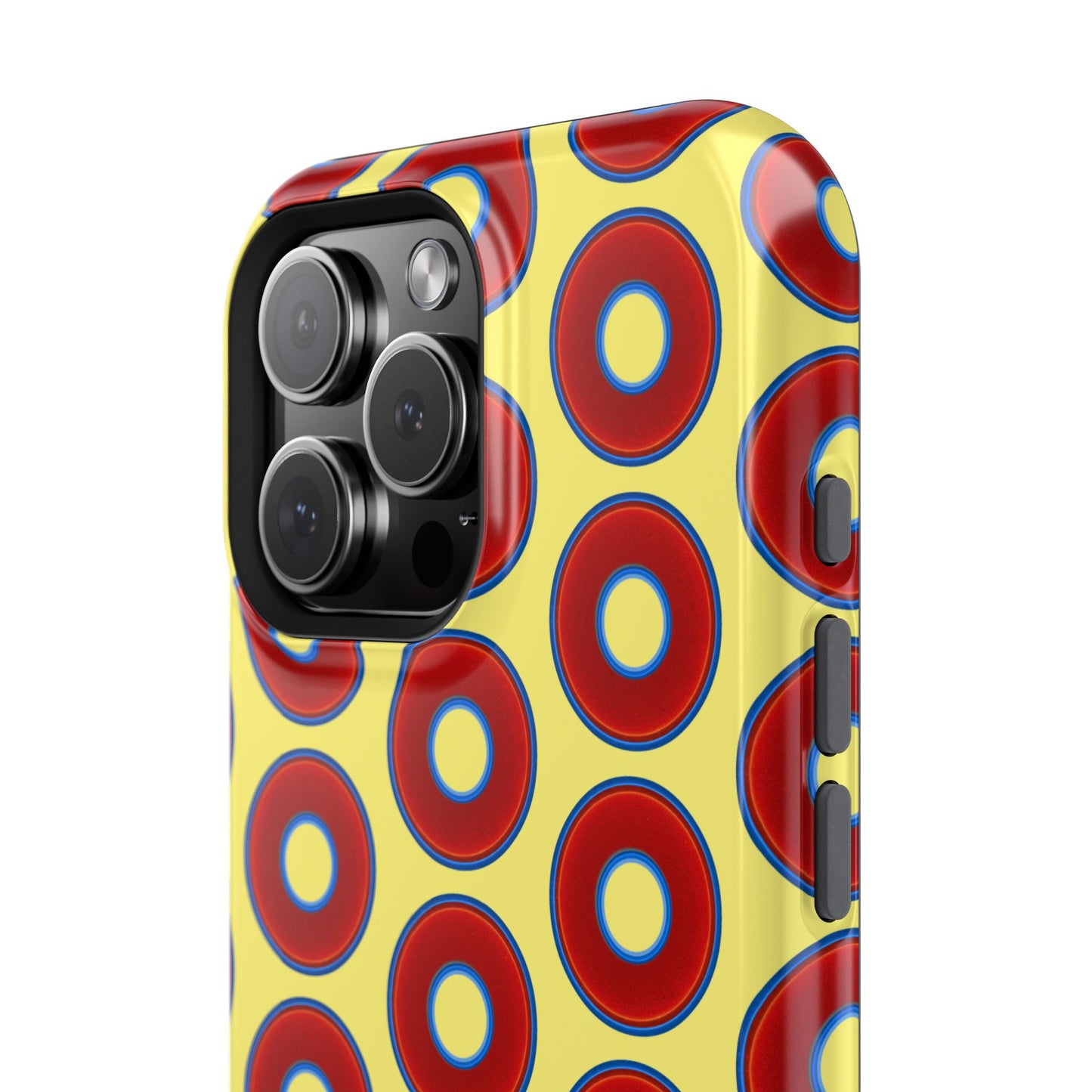 Impact-Resistant Lumpy Donut Case - red vivid donut print w/yellow background