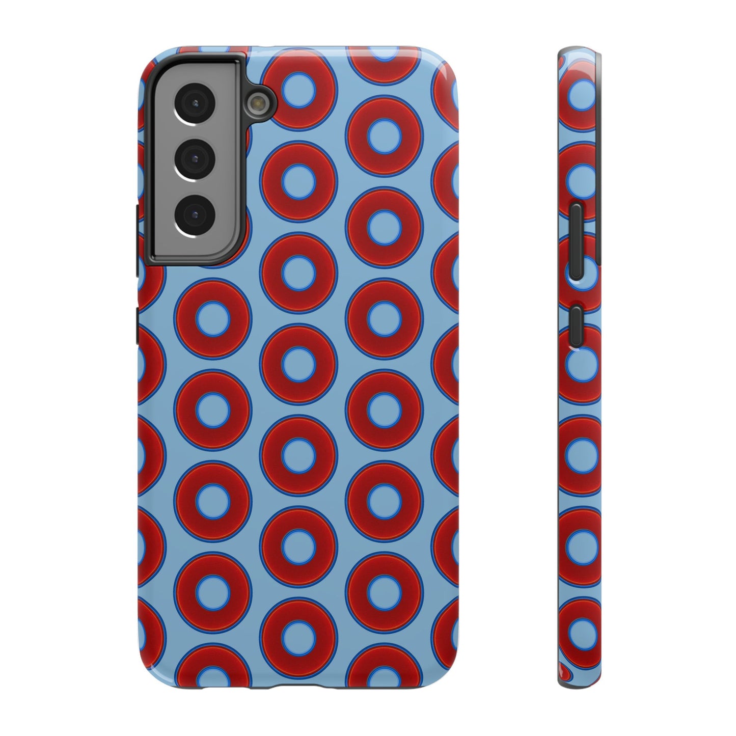 Impact-Resistant Lumpy Donut Case - red vivid donut print w/sky blue background