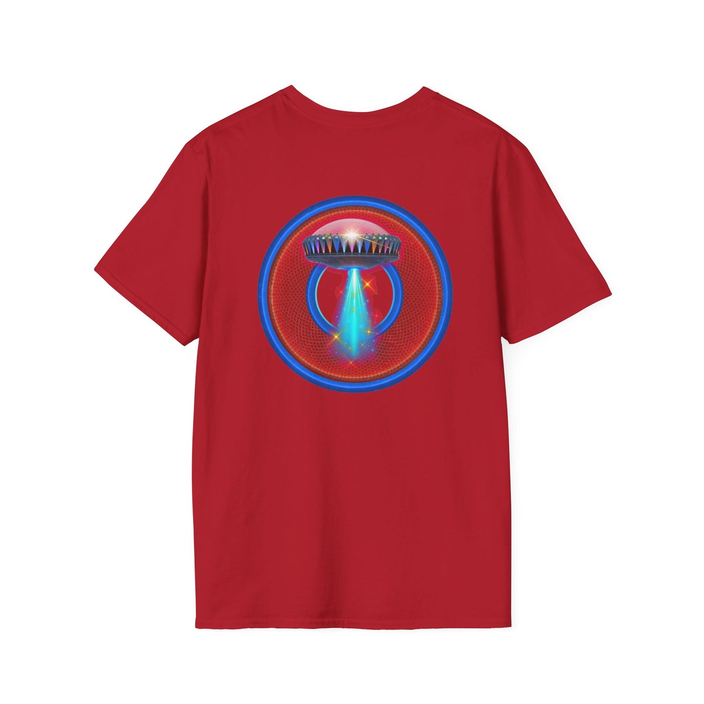 Classic Donut Tee - Unisex Soft-Style - "Donuts now Served on the Mothership" - red/blue donut