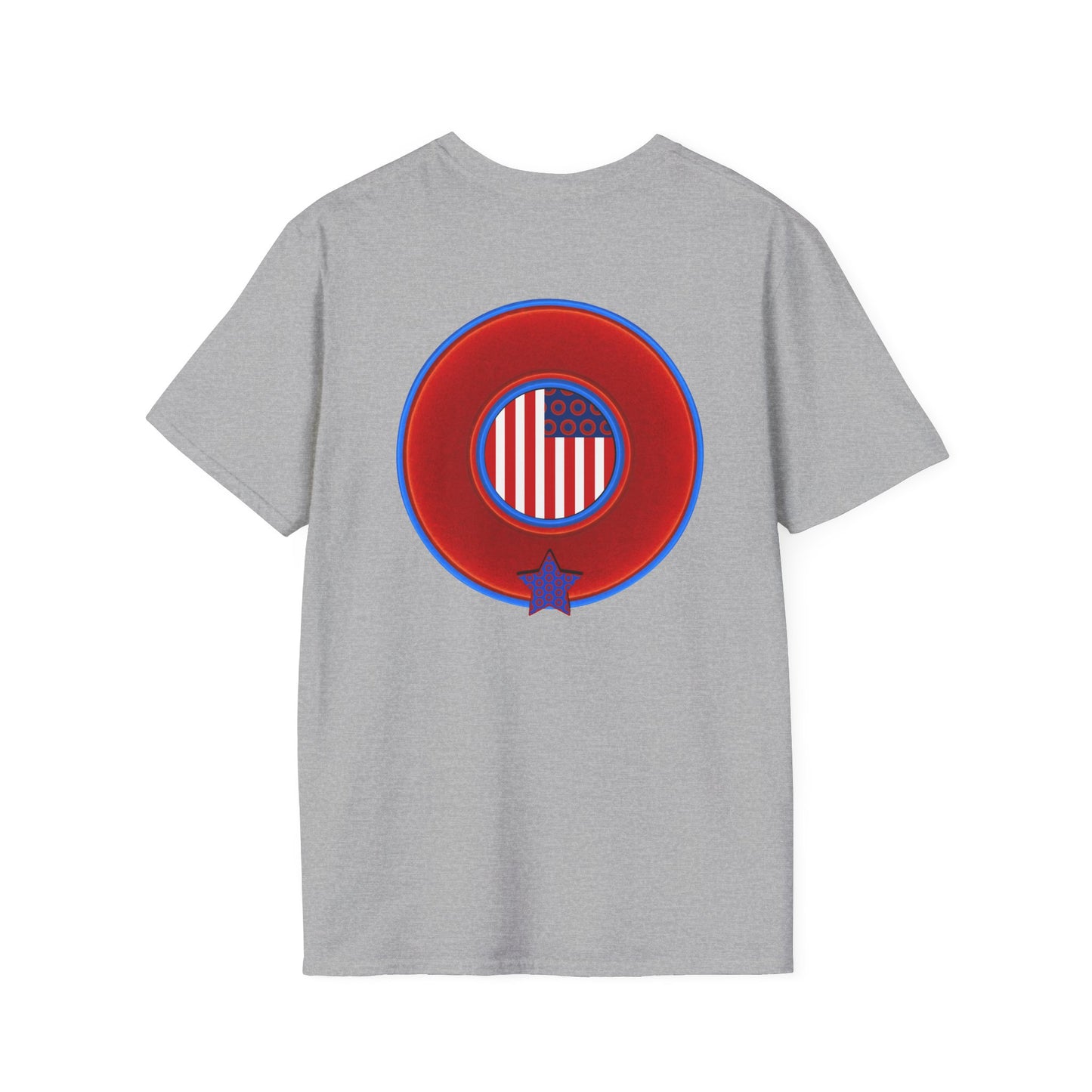 Classic Donut Tee - Unisex Soft-Style - "One Indivisible Donut" - vivid red phreedom donut - w/star - variant 2