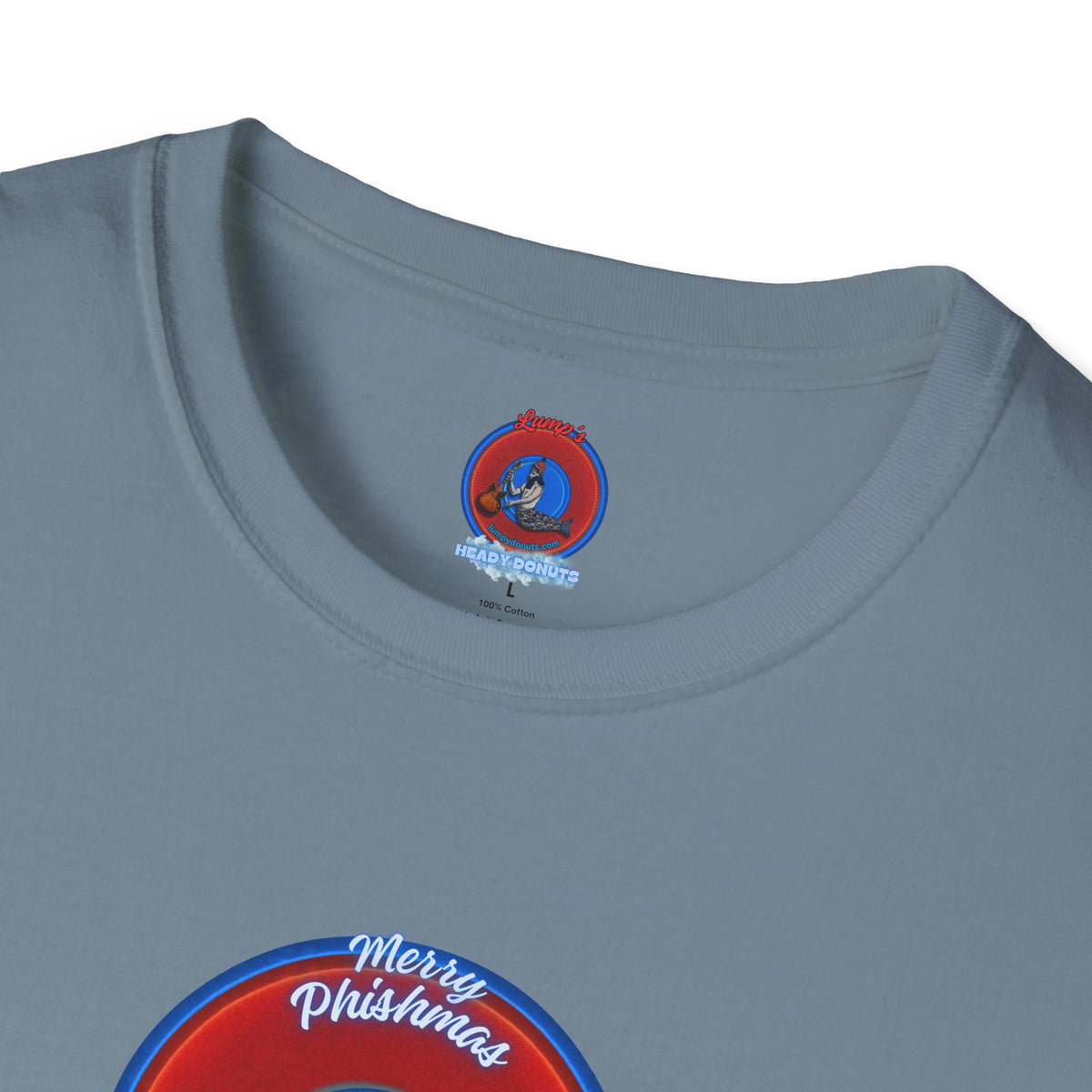 Classic Donut Tee - Unisex Soft-Style - "Phishmas Caroler's Tee " - vivid red/blue donut - variant 2