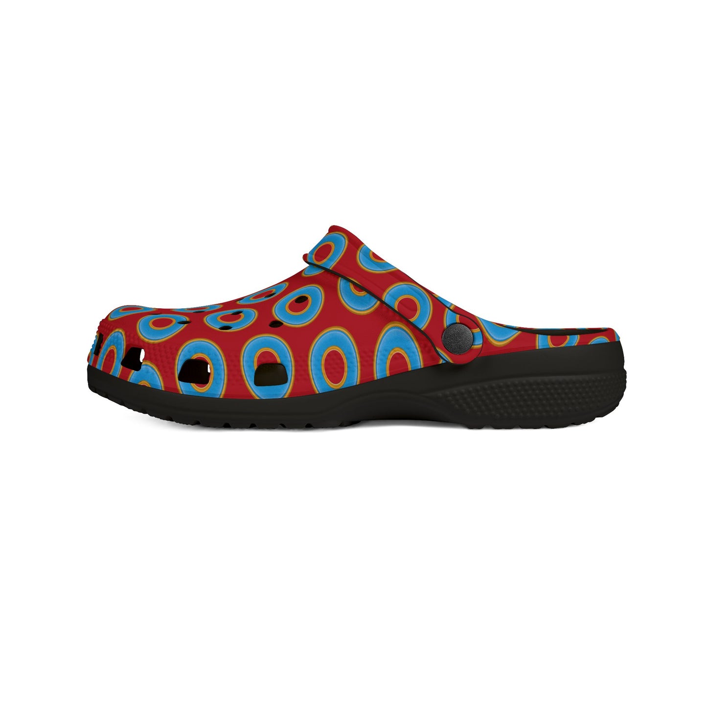 Spatchcocks - donut slip-on shoes - light blue rustic donuts w/red background [unisex]