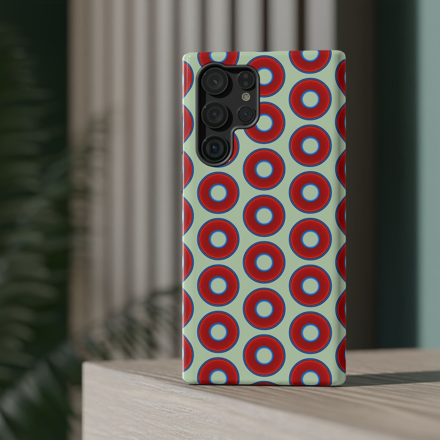 Impact-Resistant Lumpy Donut Case - red vivid donut print w/seafoam green background