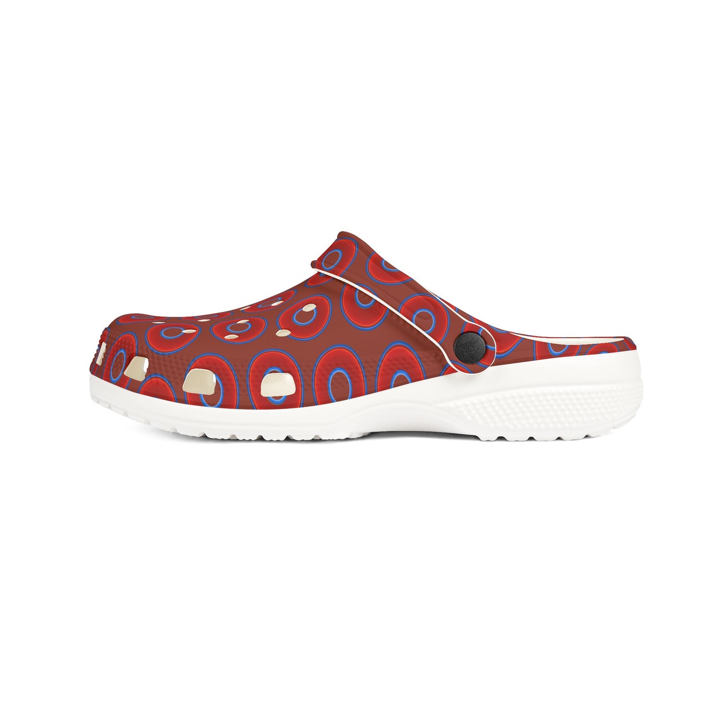 Spatchcocks - donut slip-on shoes - vivid red donuts w/burnt umber background [unisex]