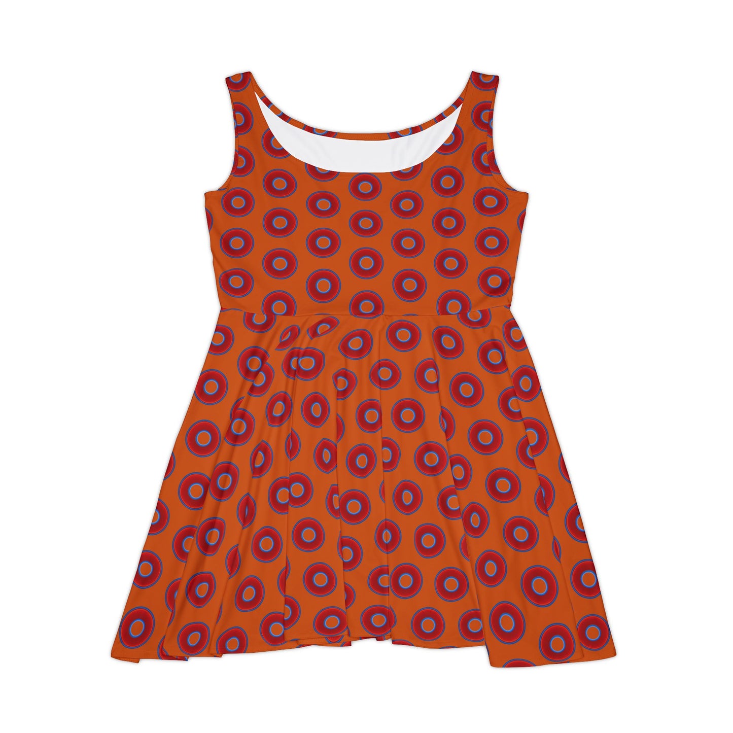 Women's Skater Donut Dress - vivid red donut print w/dark orange background