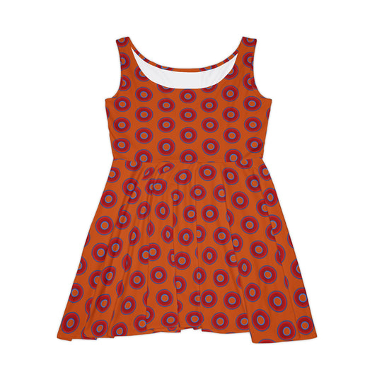 Women's Skater Donut Dress - vivid red donut print w/dark orange background