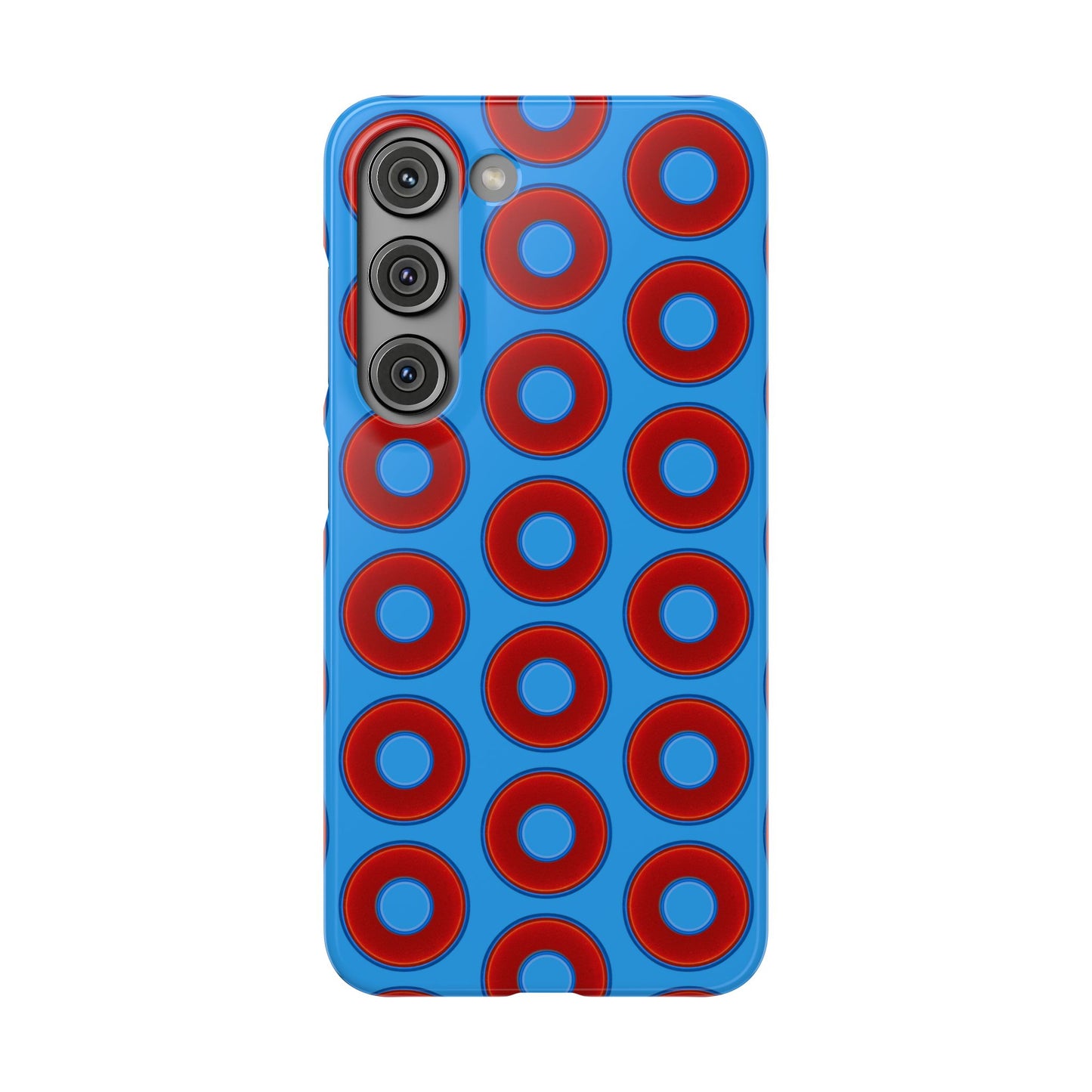 Lumpy Donut Snap Case - red vivid donut print w/sky royal blue background