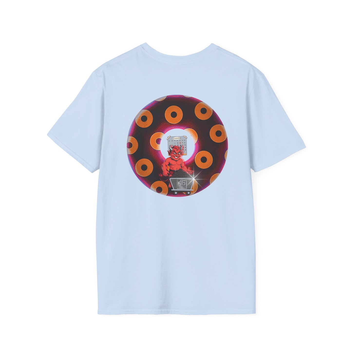 Classic Donut Tee - Unisex Soft-Style - "Every 46th Day Tee Shirt" - paradoxical dark magenta/orange donut
