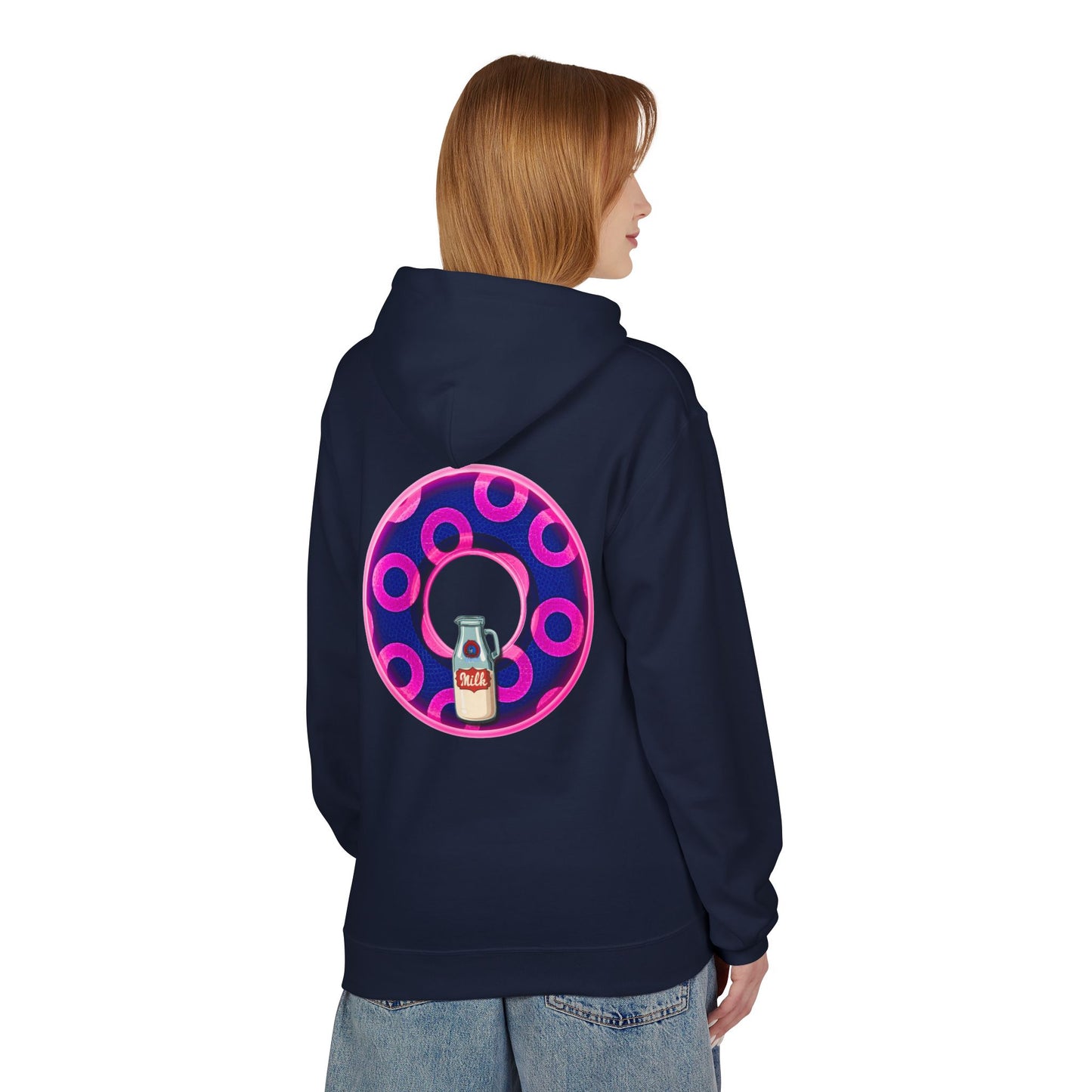 Fleece Harry Hoodies [Midweight Soft-style] - "Wooked Cream Dairy - YEMSG Donut" - blue/magenta rustic paradox donut - variant 5