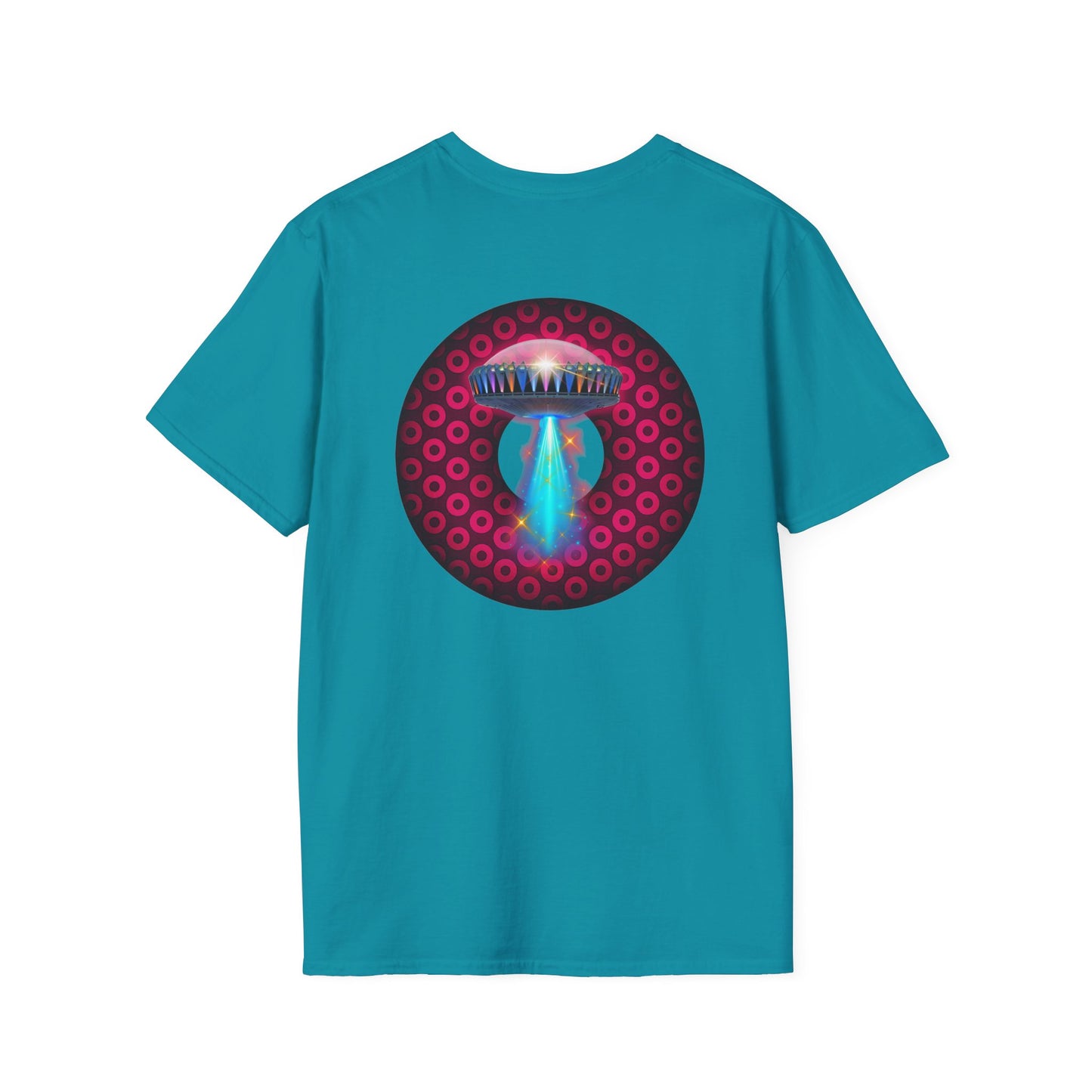 Classic Donut Tee - Unisex Soft-Style - "Donuts now Served on the Mothership" - series 1.0  - variant 2  - red/red paradoxical donut