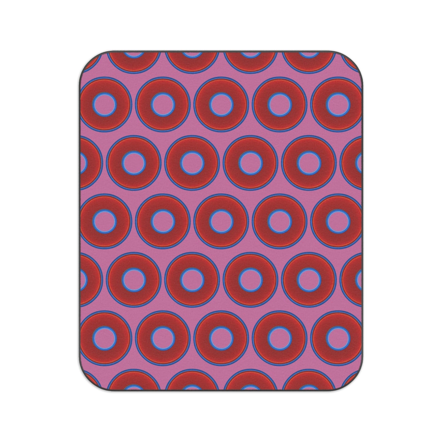 The Lumpy Party Blanket - giant water-resistant outdoor blanket [61" x 51"] - vivid red donuts w/pink background