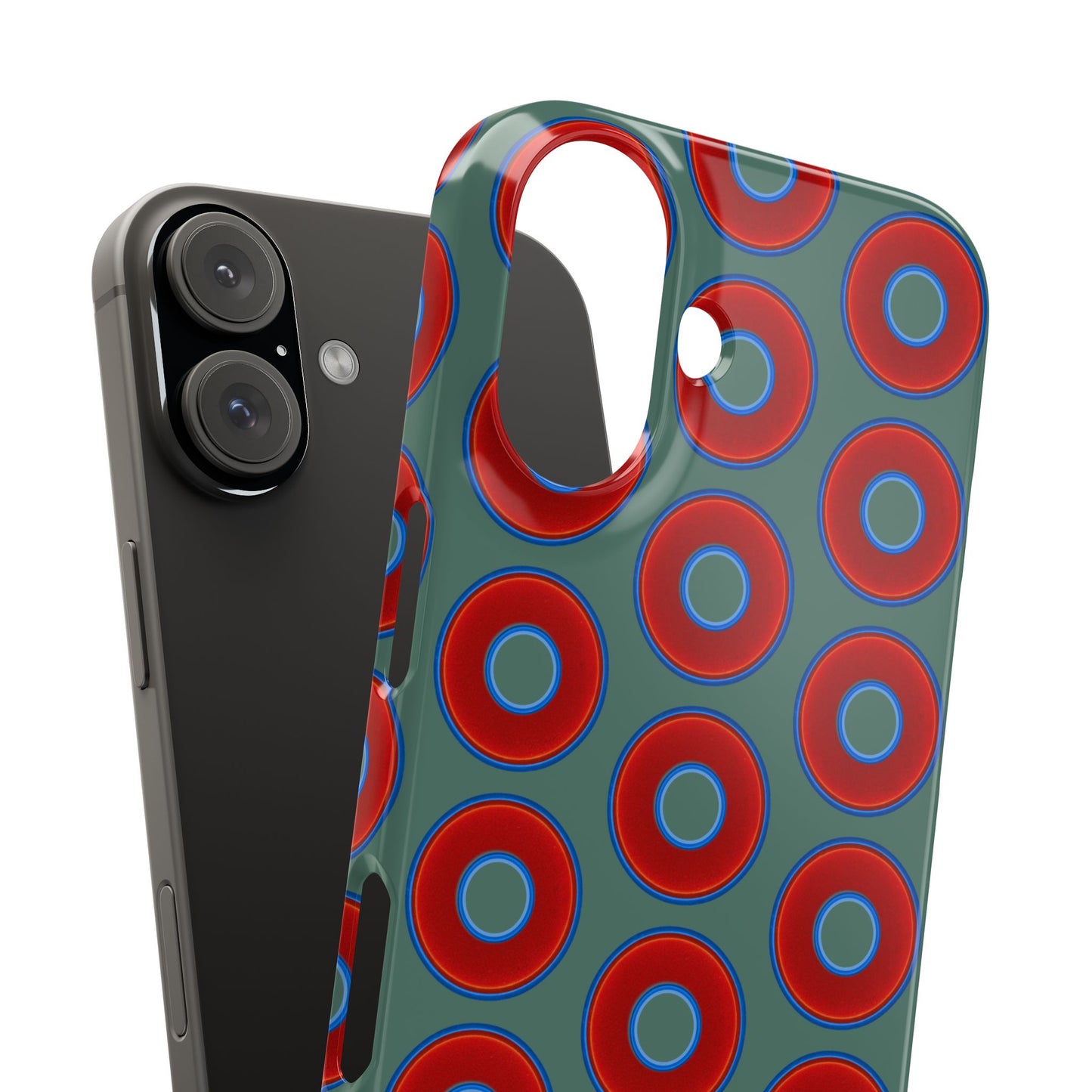 Lumpy Donut Snap Case - red vivid donut print w/Fenway green background