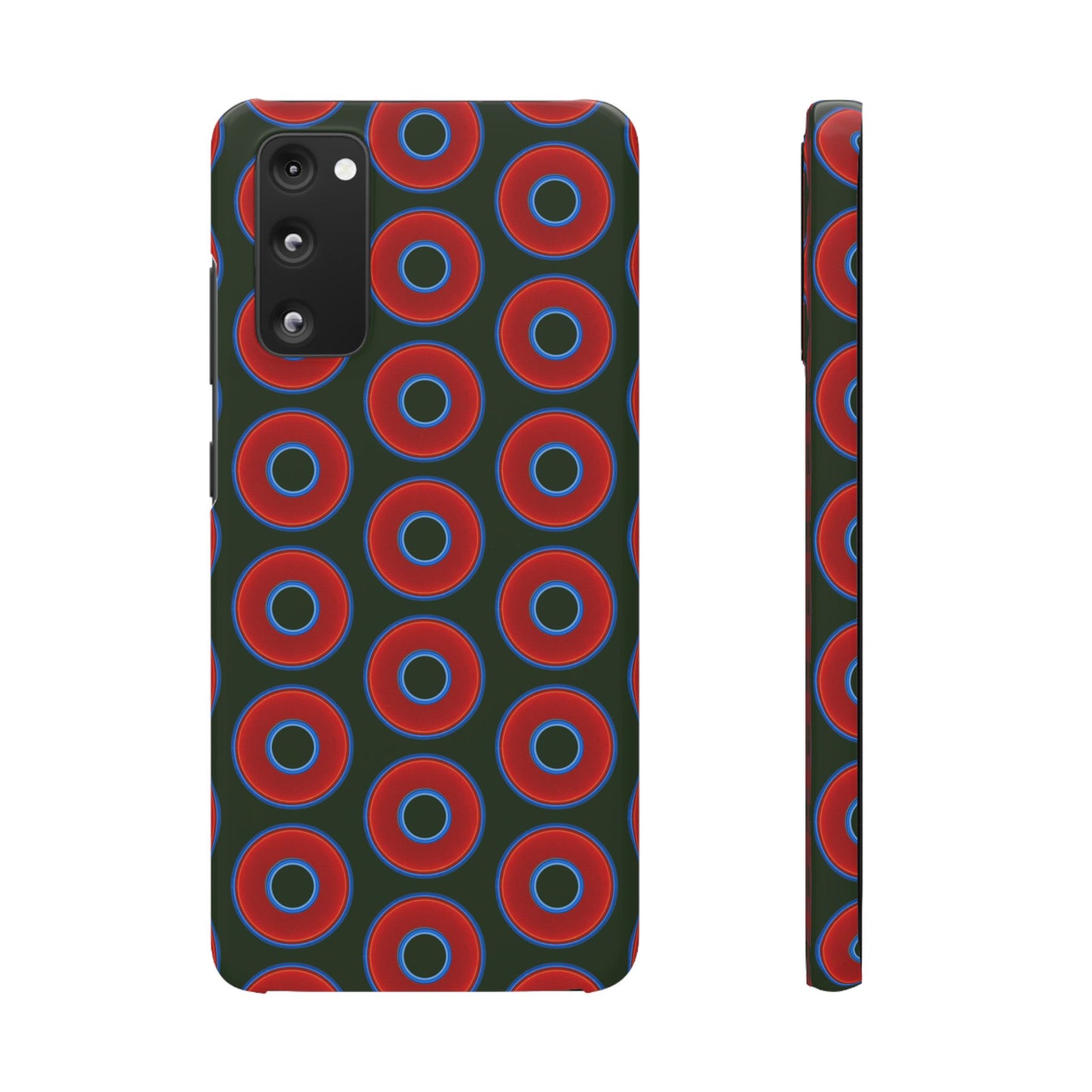 Lumpy Donut Snap Case - red vivid donut print w/deep forest green background