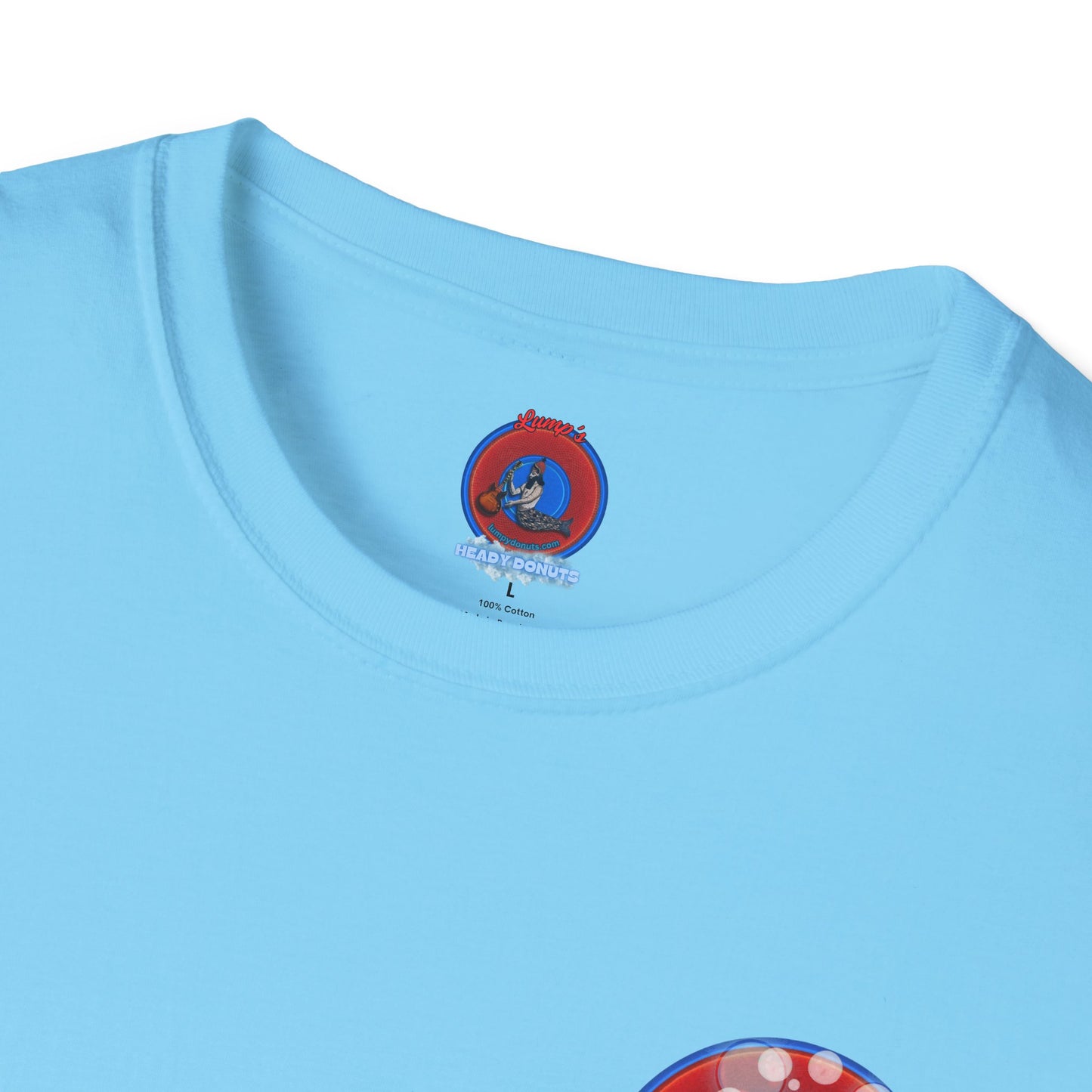 Classic Donut Tee - Unisex Soft-Style - "Bubbler's Donut Tee" - vivid red/blue donut