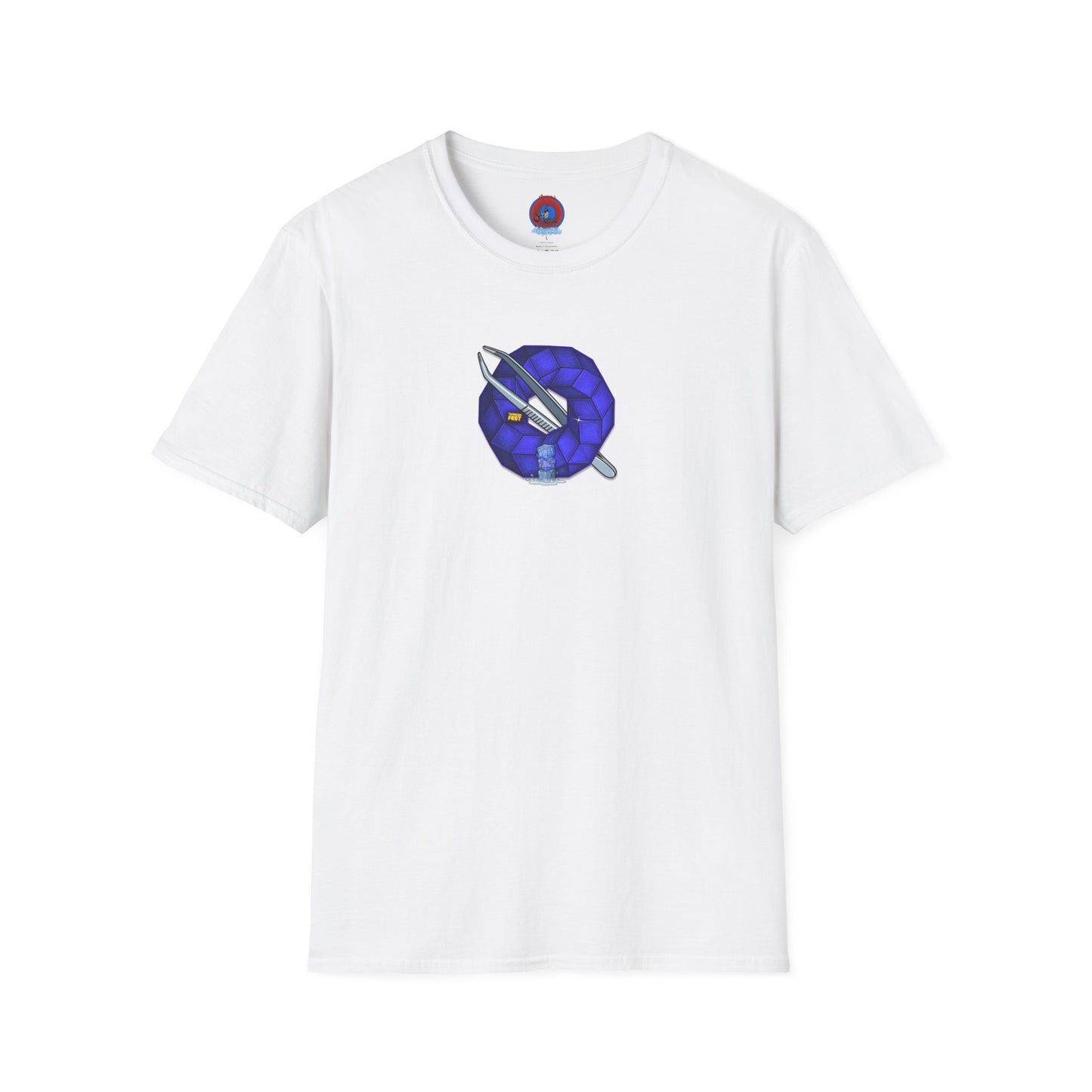 Classic Donut Tee - Unisex Soft-Style - "The Teasing Festivus Donut" - blue rustic cubed donut
