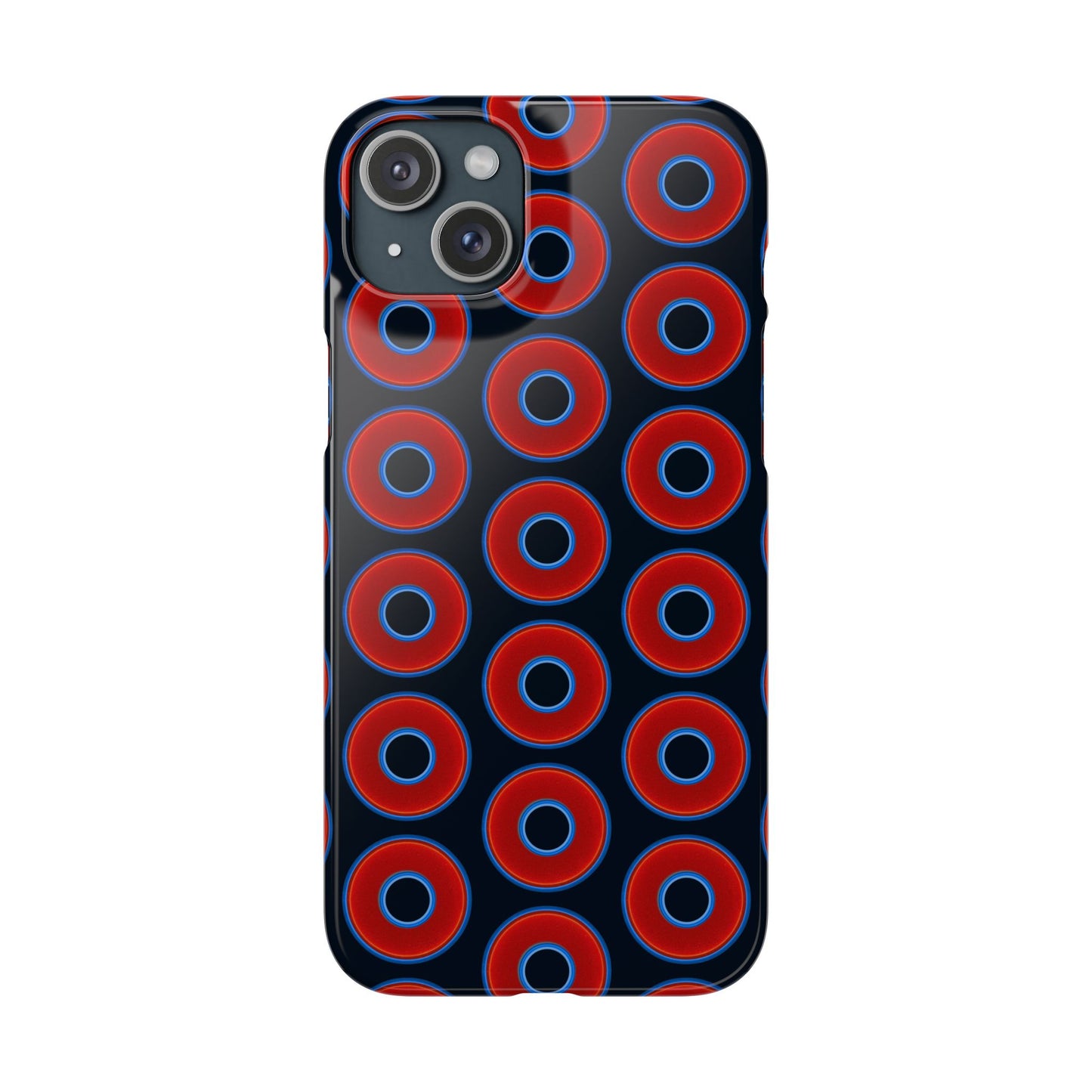 Lumpy Donut Snap Case - red vivid donut print w/blue charcoal background