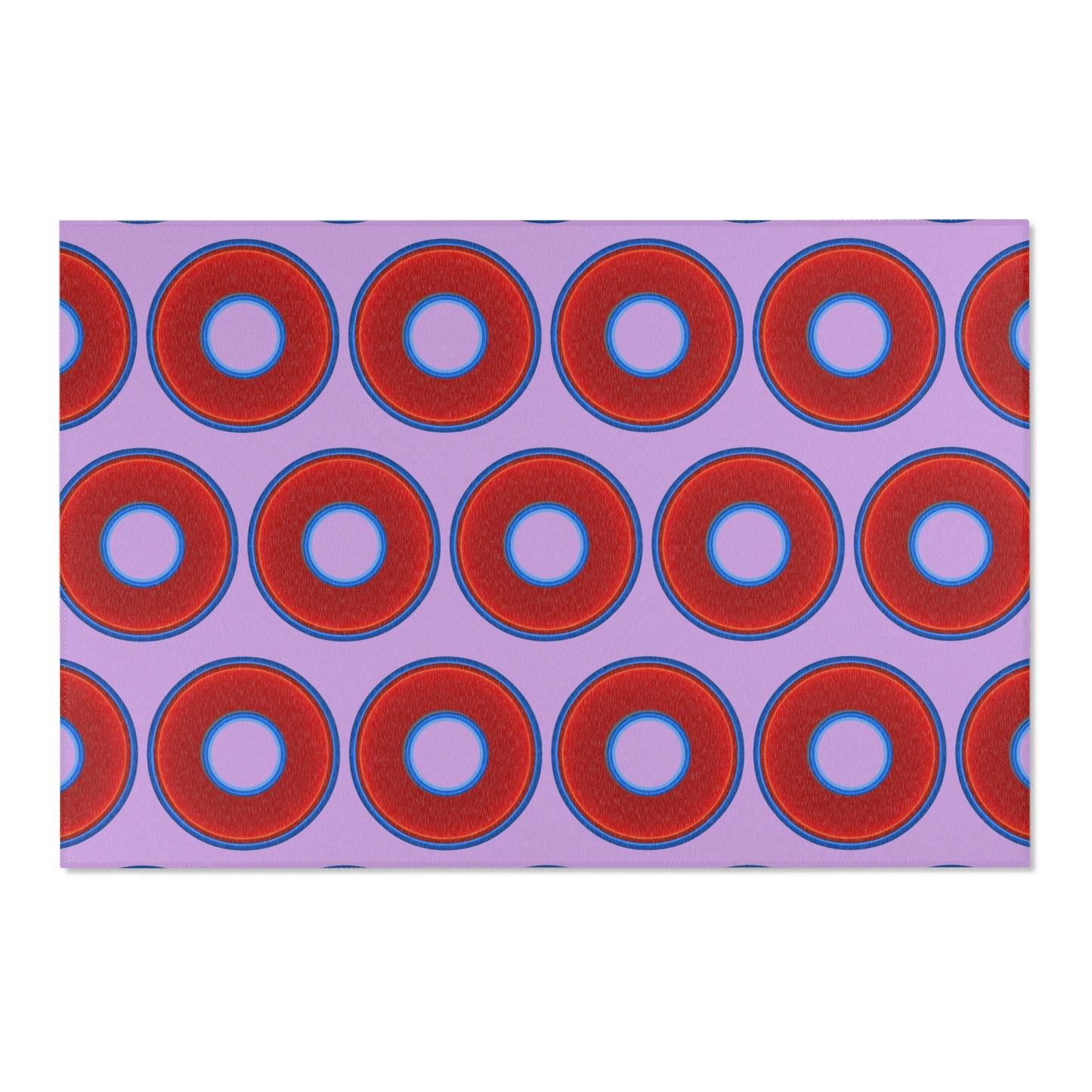Lumpy Donut Print Rug - choice of 3 sizes - vivid red donut print w/wisteria purple background