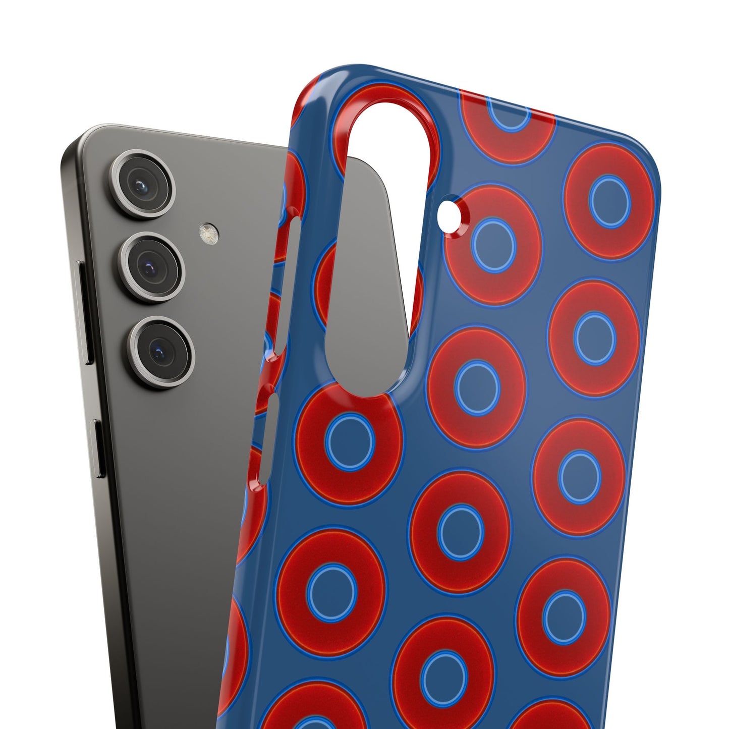 Lumpy Donut Snap Case - red vivid donut print w/light navy blue background