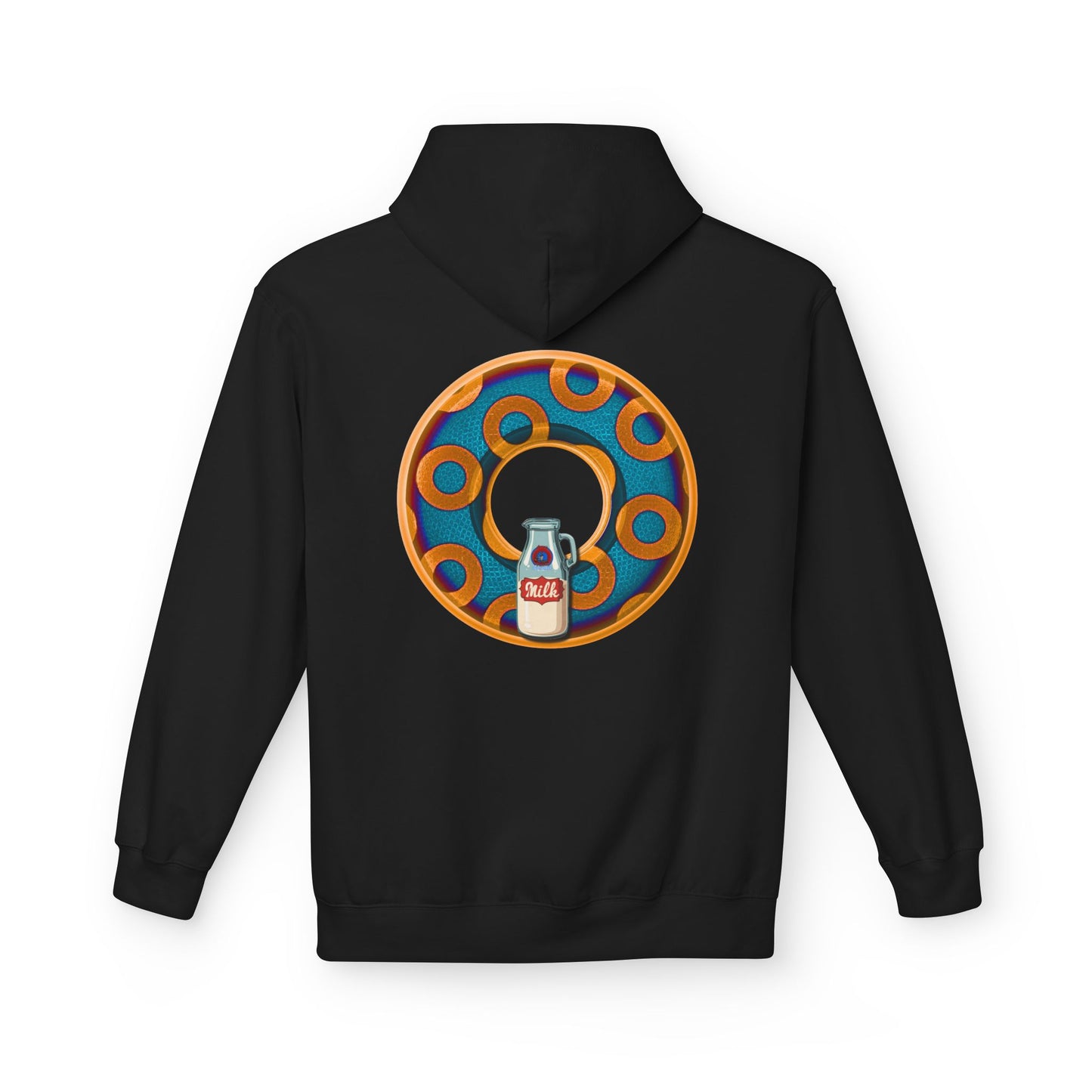 Fleece Harry Hoodies [Midweight Soft-style] - "Wooked Cream Dairy - YEMSG Donut" - blue/orange rustic paradox donut - variant 4