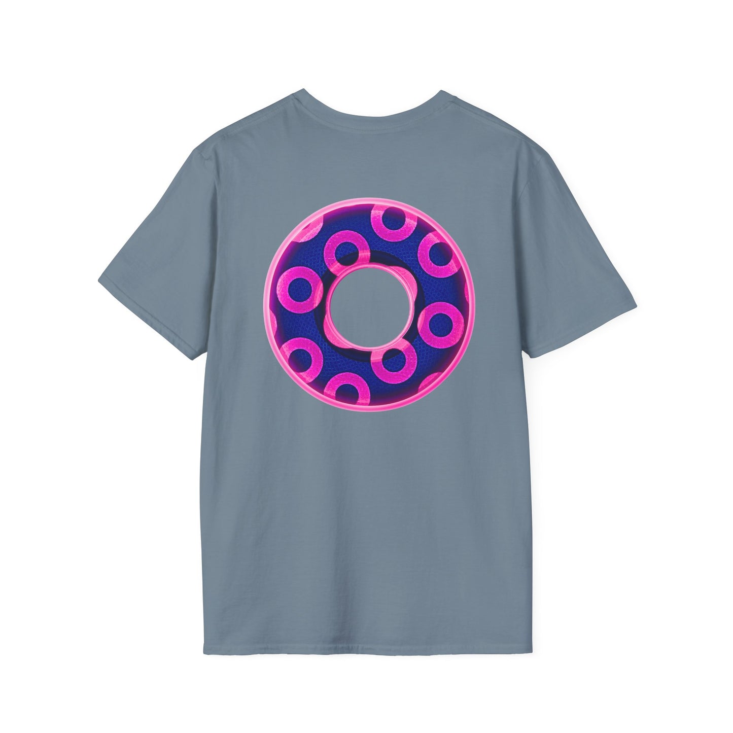 Plain Donuts/Unisex Soft-Style - "Plain Rustic Paradoxical Donuts" - hot pink/dark blue donuts