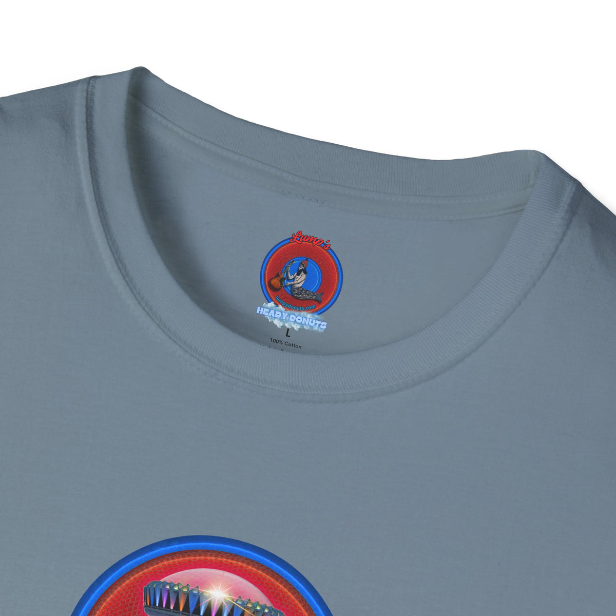 Classic Donut Tee - Unisex Soft-Style - "Donuts now Served on the Mothership" - red/blue donut