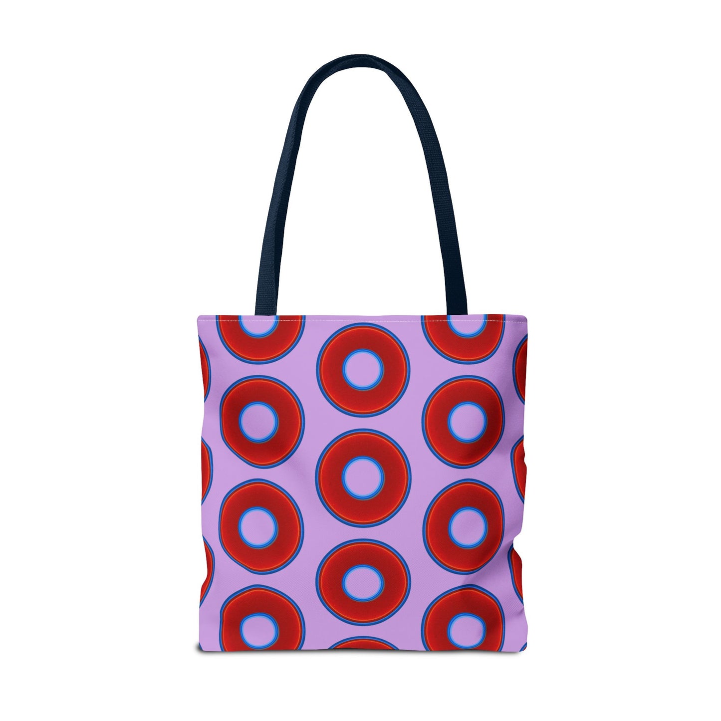 Lumpy Beach/Tote Bag - red vivid donuts w/wisteria purple background