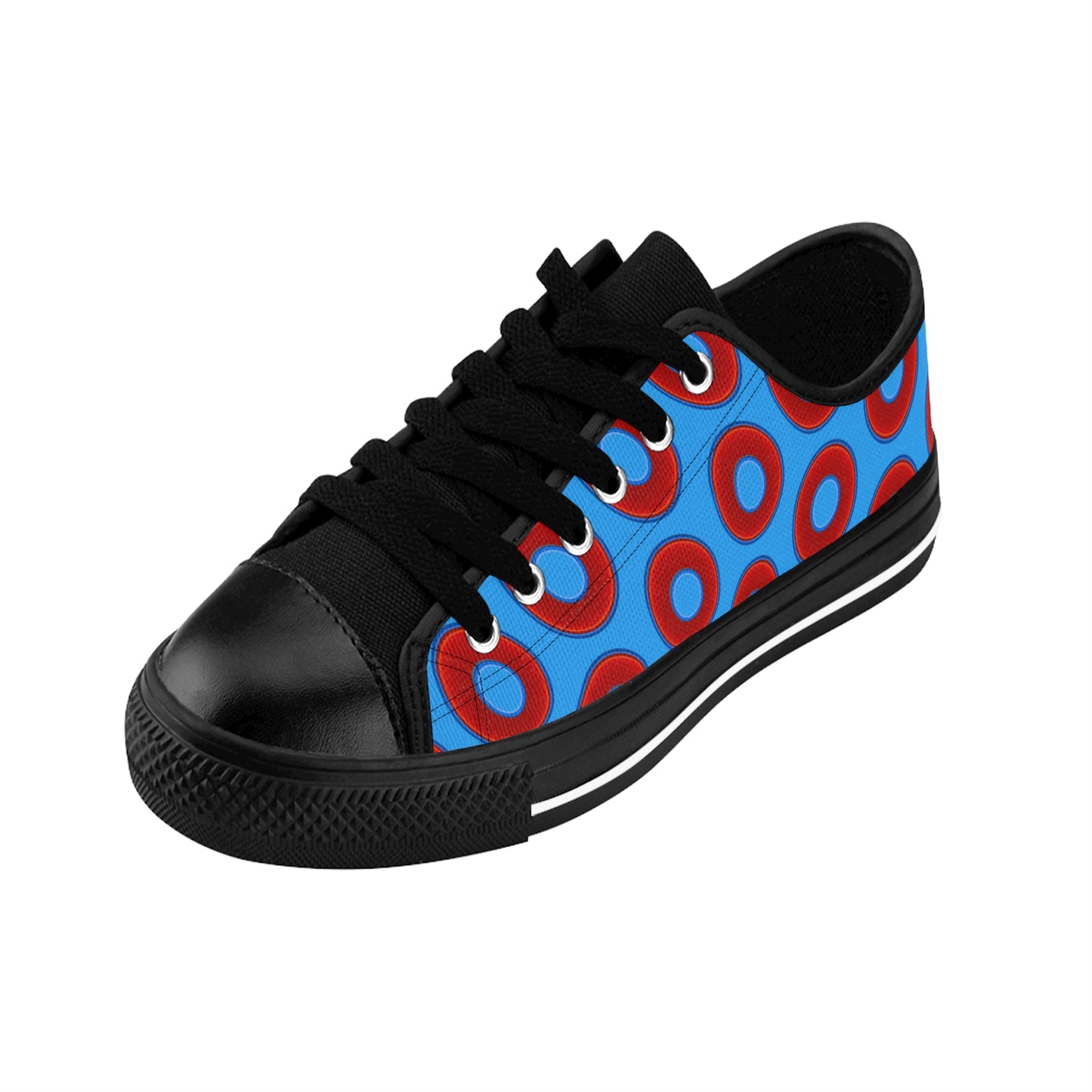 Men's Cushiony Convectors - Low Top - large red vivid donut print w/sky royal blue background