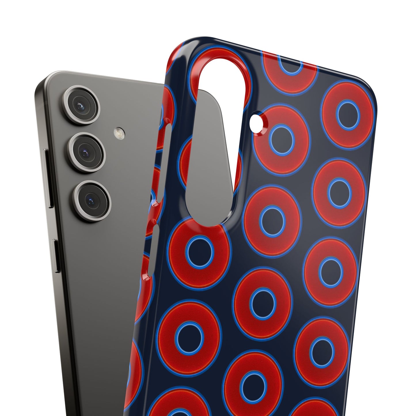 Lumpy Donut Snap Case - red vivid donut print w/midnight teal blue background