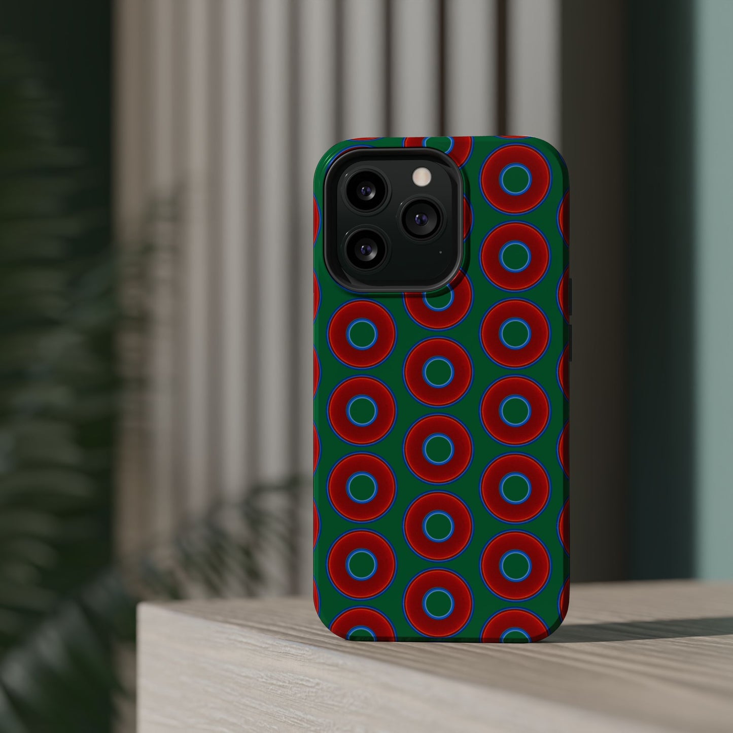 Magnetic Tough Donut Case - red vivid donut print w/green background