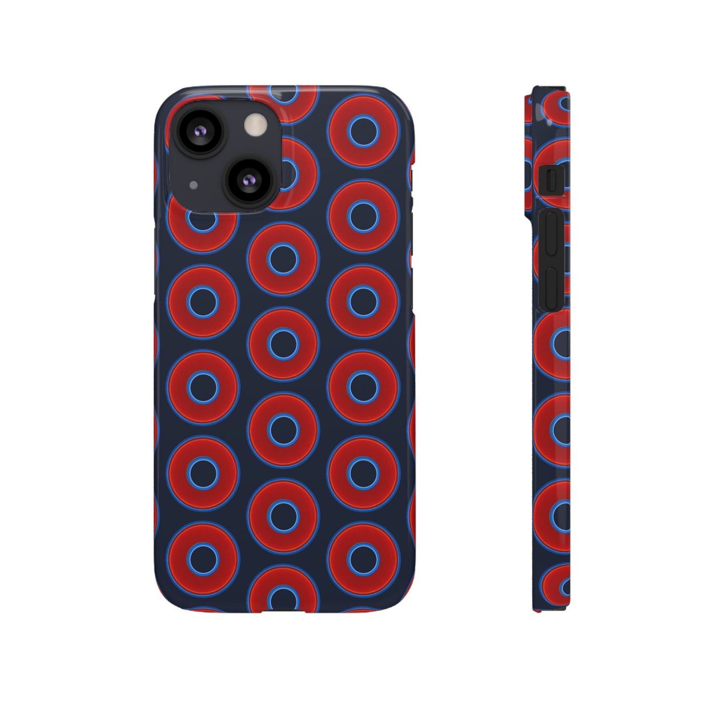 Lumpy Donut Snap Case - red vivid donut print w/midnight teal blue background