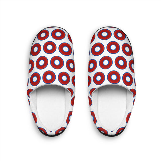 Women's Lumpy Slippers - red vivid donut print w/white background