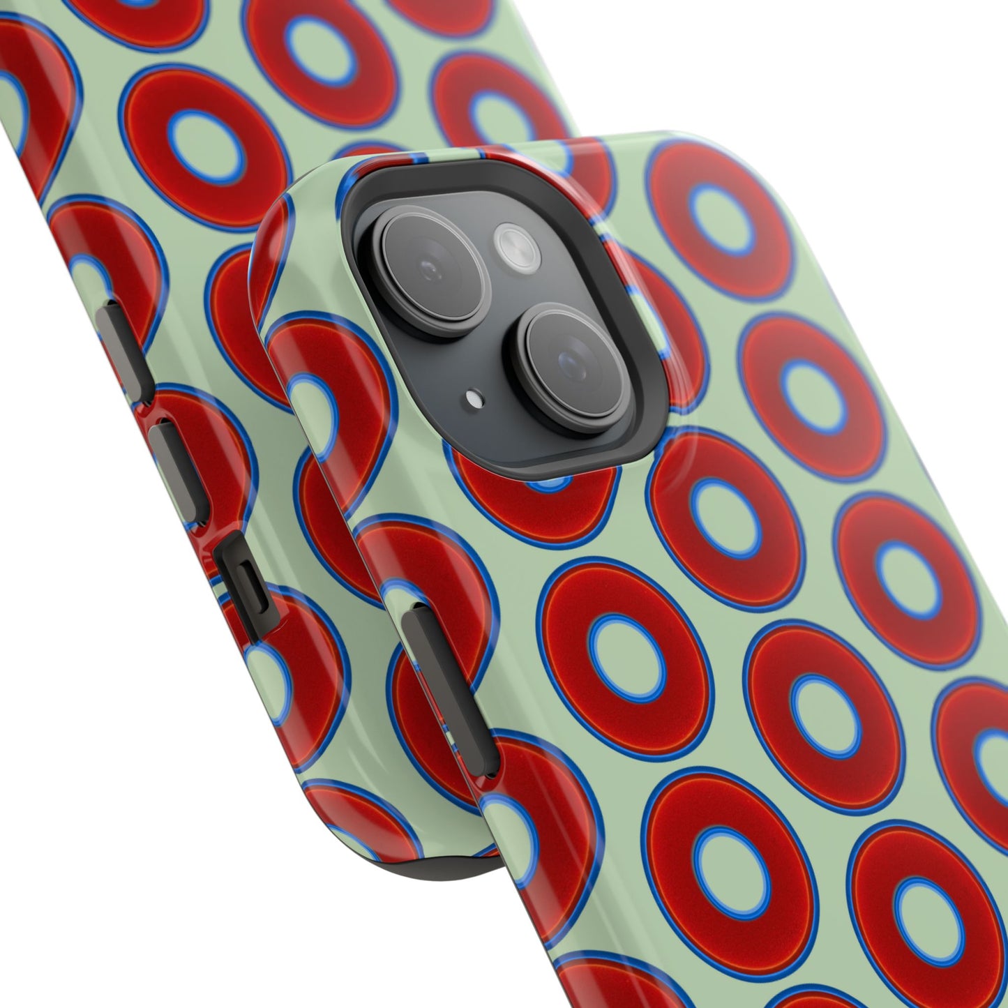 Magnetic Tough Donut Case - red vivid donut print w/seafoam green background
