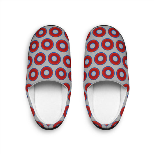 Men's Lumpy Slippers - red vivid donut print w/light gray background