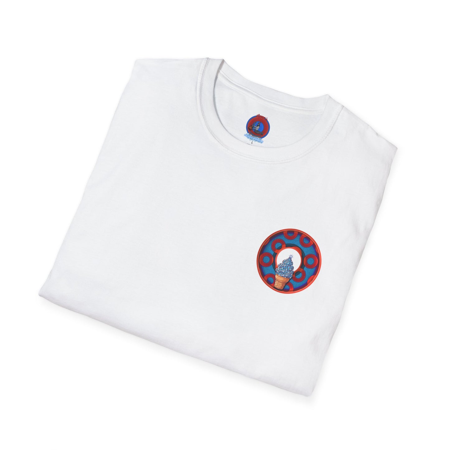 Classic Donut Tee - Unisex Soft-Style - "We All Scream It's ICE Cream" - blue/red rustic paradox donut