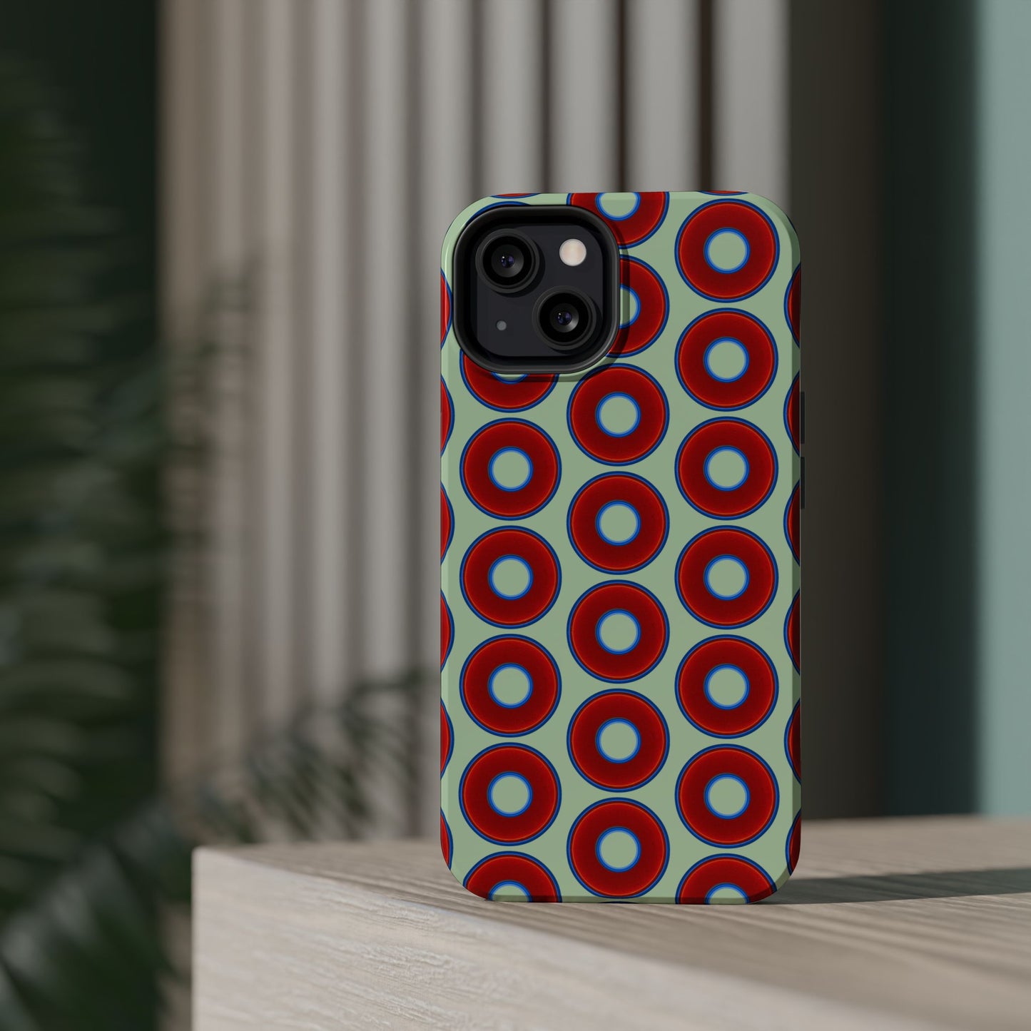 Magnetic Tough Donut Case - red vivid donut print w/seafoam green background