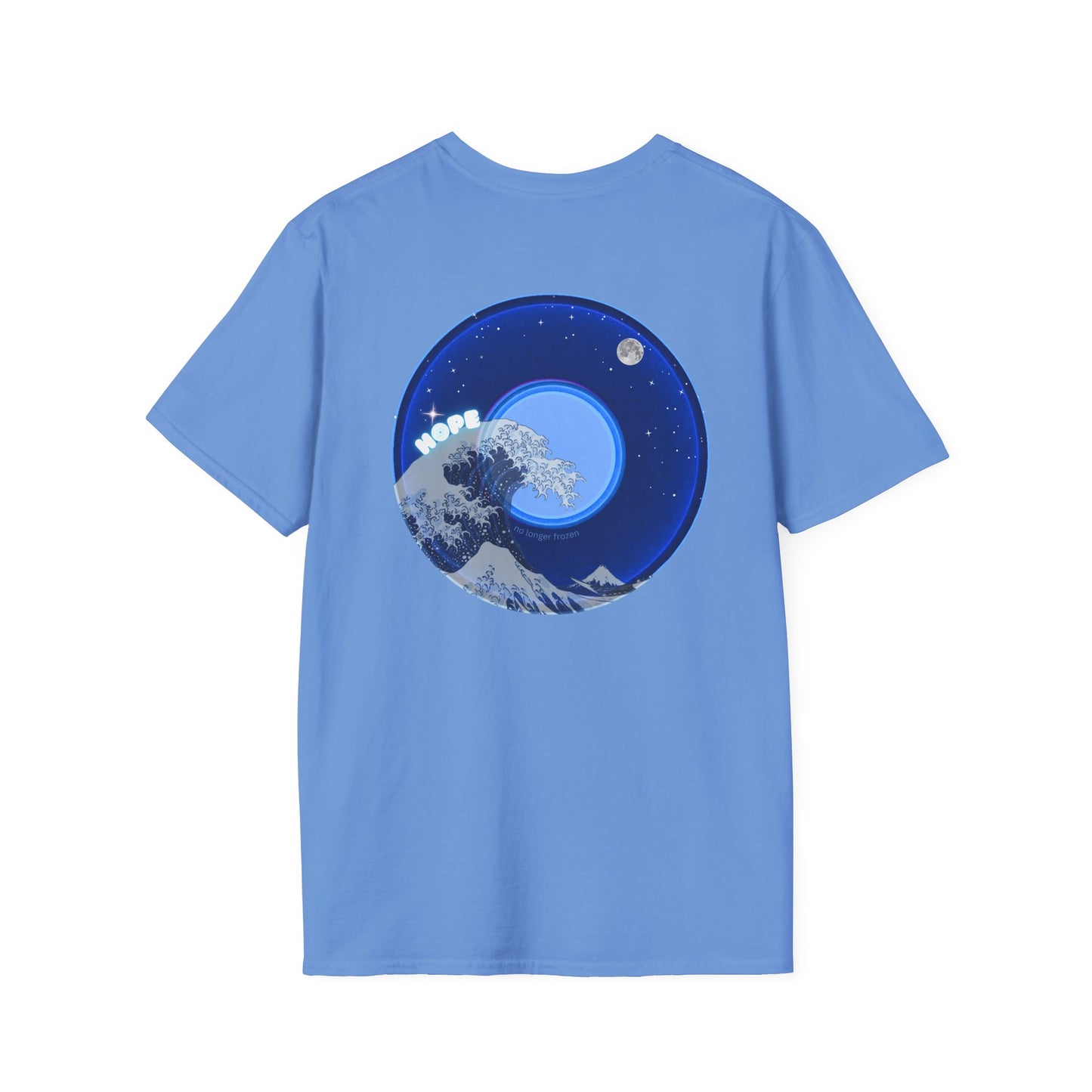 Classic Donut Tee - Unisex Soft-Style - "The Hopeful Waving Donut" - variant 2 - vivid blue donut