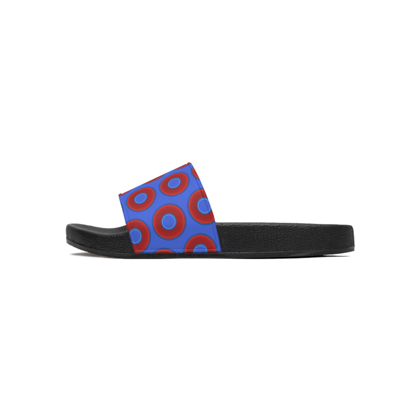Men's Lumpy Sandals - slip-ons - red vivid donuts w/royal blue background