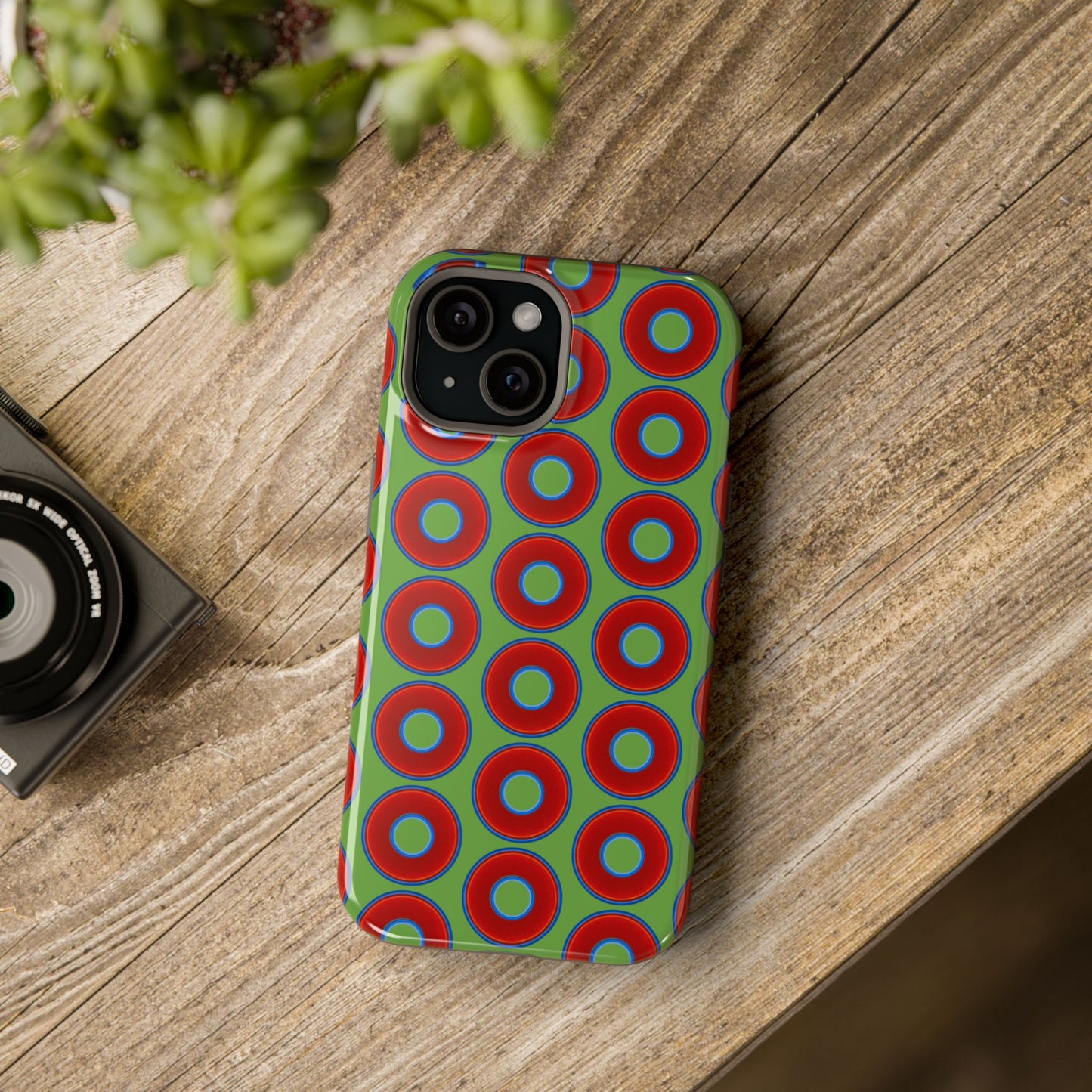Magnetic Tough Donut Case - red vivid donut print w/light green background