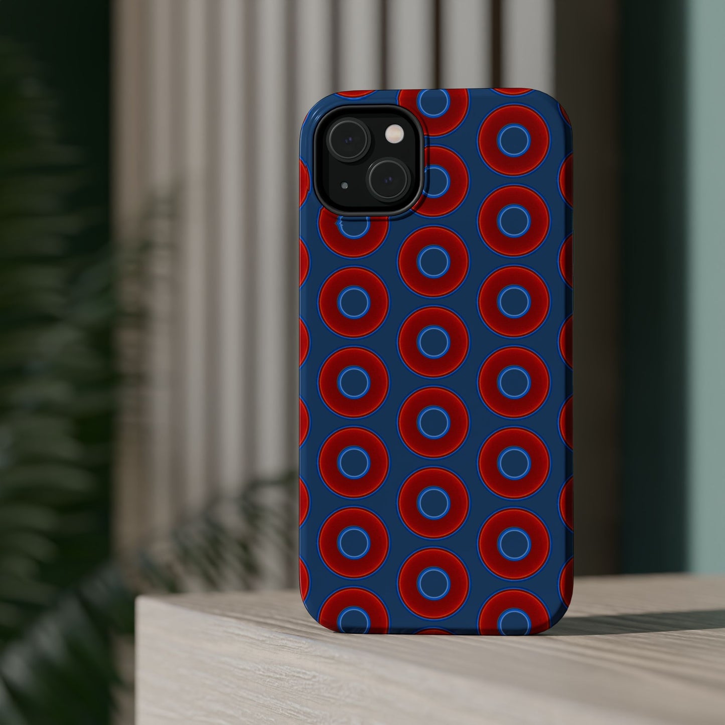 Magnetic Tough Donut Case - red vivid donut print w/light navy blue background