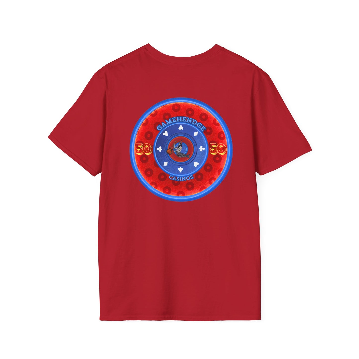 Classic Donut Tee - Unisex Soft-Style - "Phishy Chips" - vivid red/blue widemouthed paradox donut